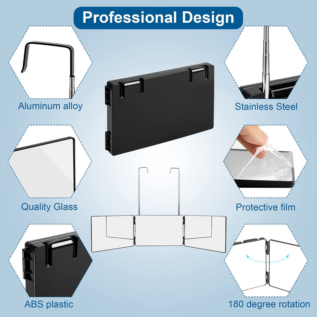 LMZNXCZ 3-Way Mirror for Self Hair Cutting – 360° Viewing, Tri-Fold with Portable Hooks
