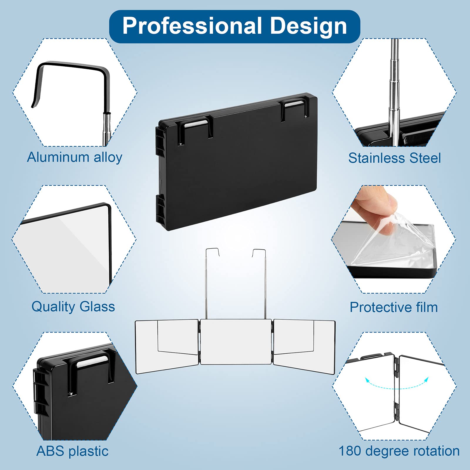 LMZNXCZ 3-Way Mirror for Self Hair Cutting – 360° Viewing, Tri-Fold with Portable Hooks