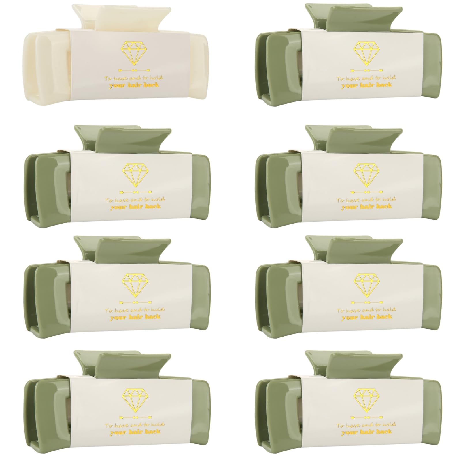 Loanzeg 8pc Bridesmaid Hair Claws – 4.1-Inch Square Clips, White & Smooth Sage Green
