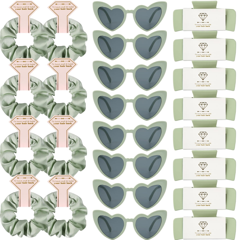 Loanzeg Bridesmaid Scrunchies & Hair Clips Set – 24pc Sage Green Bridal Party Gifts