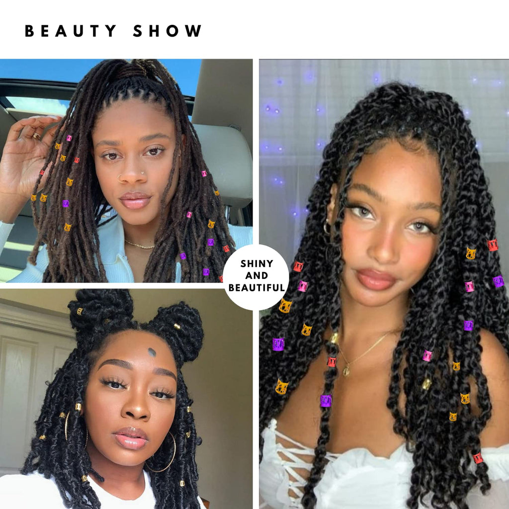 Loceast 400PCS Gold Hair Cuffs & Dreadlock Beads for Braids – Aluminum, Adjustable, Box Braids (Golden)