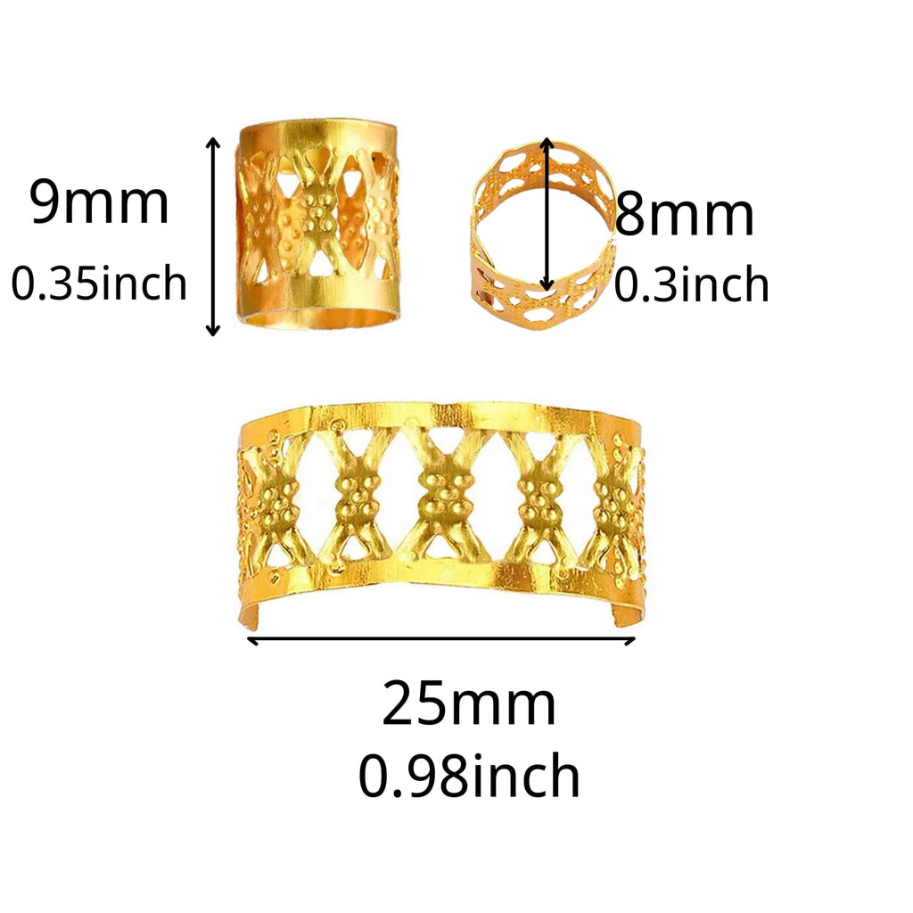 Loceast 400PCS Gold Hair Cuffs & Dreadlock Beads for Braids – Aluminum, Adjustable, Box Braids (Golden)