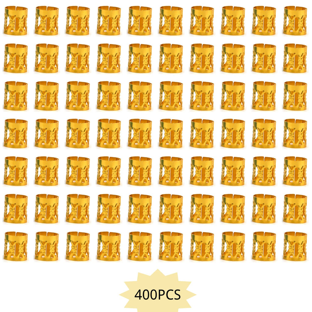 Loceast 400PCS Gold Hair Cuffs & Dreadlock Beads for Braids – Aluminum, Adjustable, Box Braids (Golden)