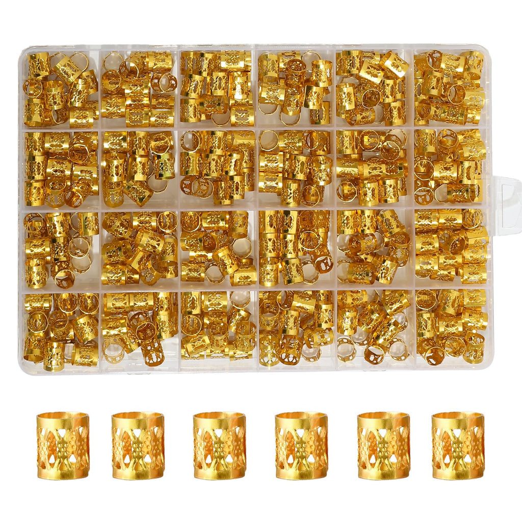 Loceast 400PCS Gold Hair Cuffs & Dreadlock Beads for Braids – Aluminum, Adjustable, Box Braids (Golden)