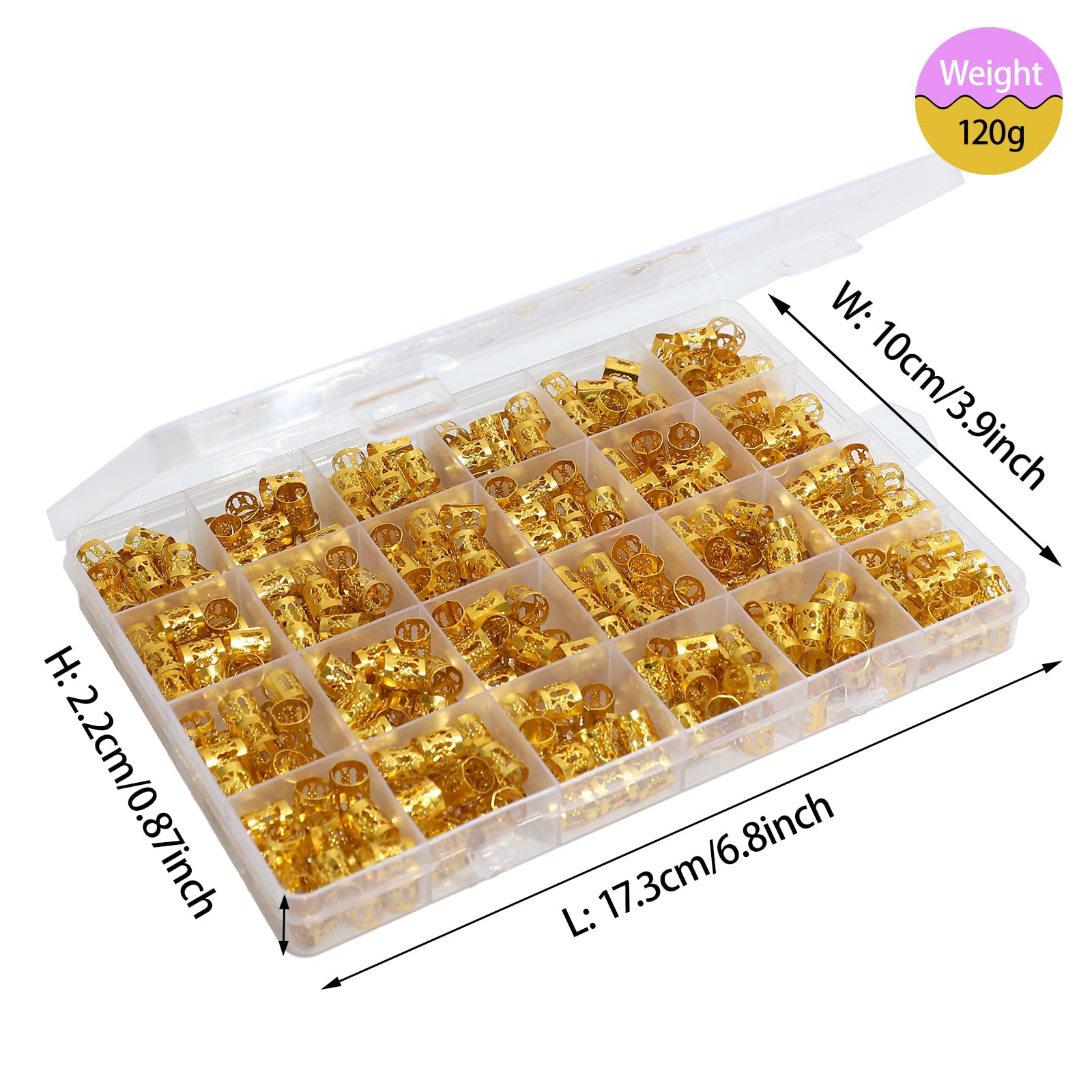 Loceast 400PCS Gold Hair Cuffs & Dreadlock Beads for Braids – Aluminum, Adjustable, Box Braids (Golden)