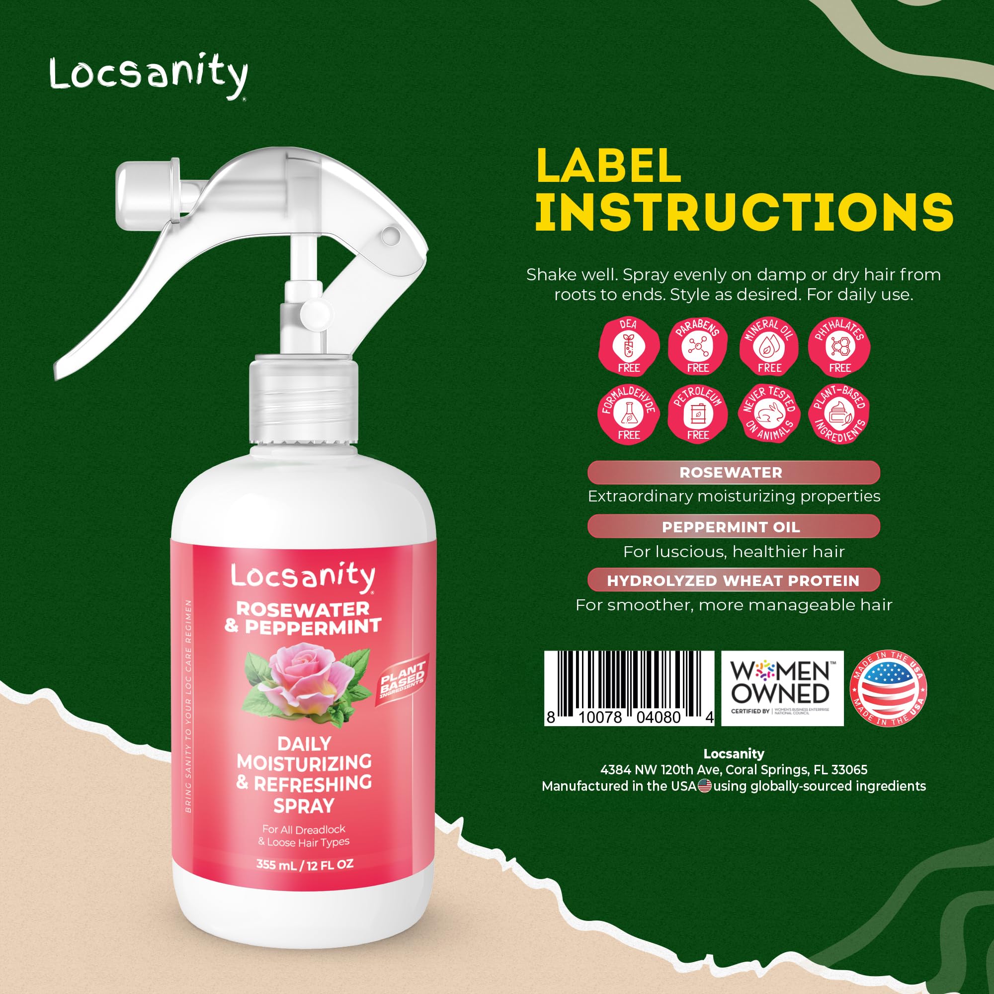 Locsanity Rosewater Peppermint Daily Spray for Locs – Scalp Moisturizer (12oz)