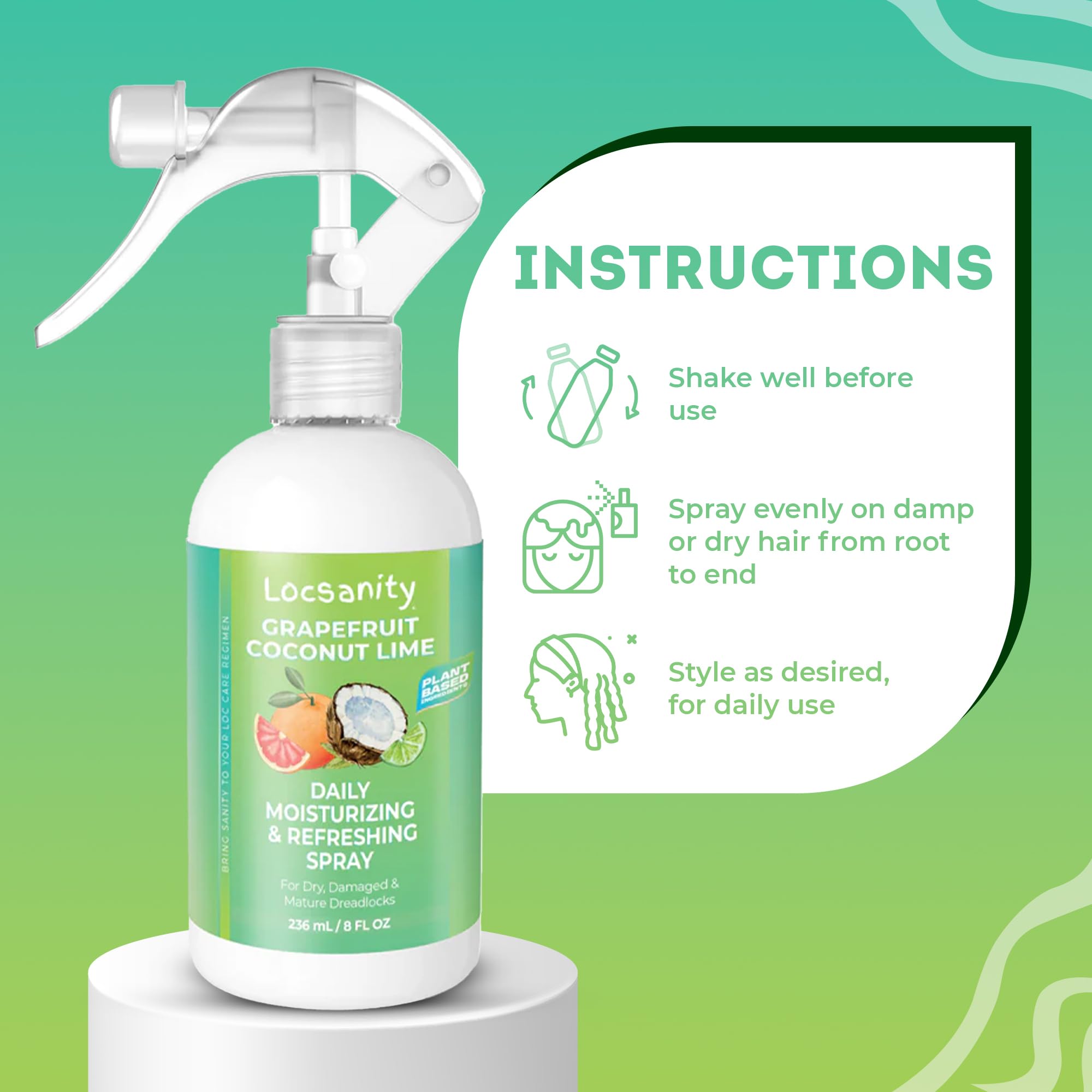 Locsanity Grapefruit Coconut & Lime Daily Moisturizing Spray for Locs | Lightweight Hydration 8 oz