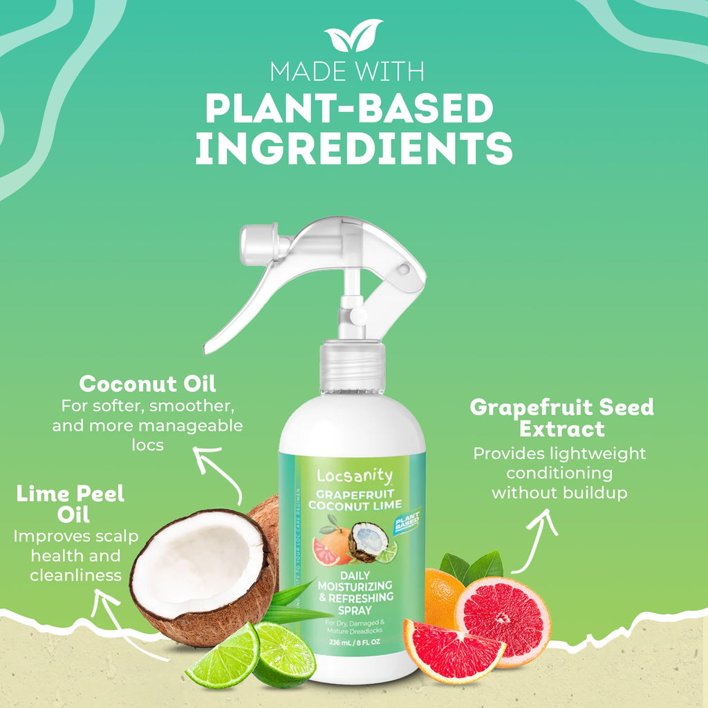 Locsanity Grapefruit Coconut & Lime Daily Moisturizing Spray for Locs | Lightweight Hydration 8 oz