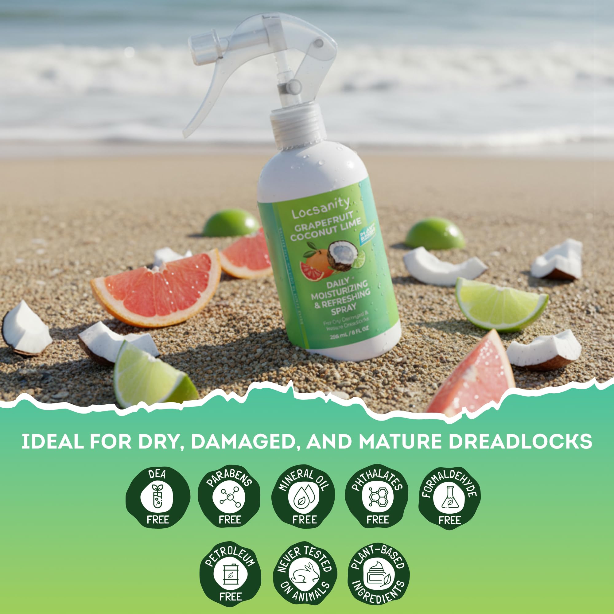 Locsanity Grapefruit Coconut & Lime Daily Moisturizing Spray for Locs | Lightweight Hydration 8 oz