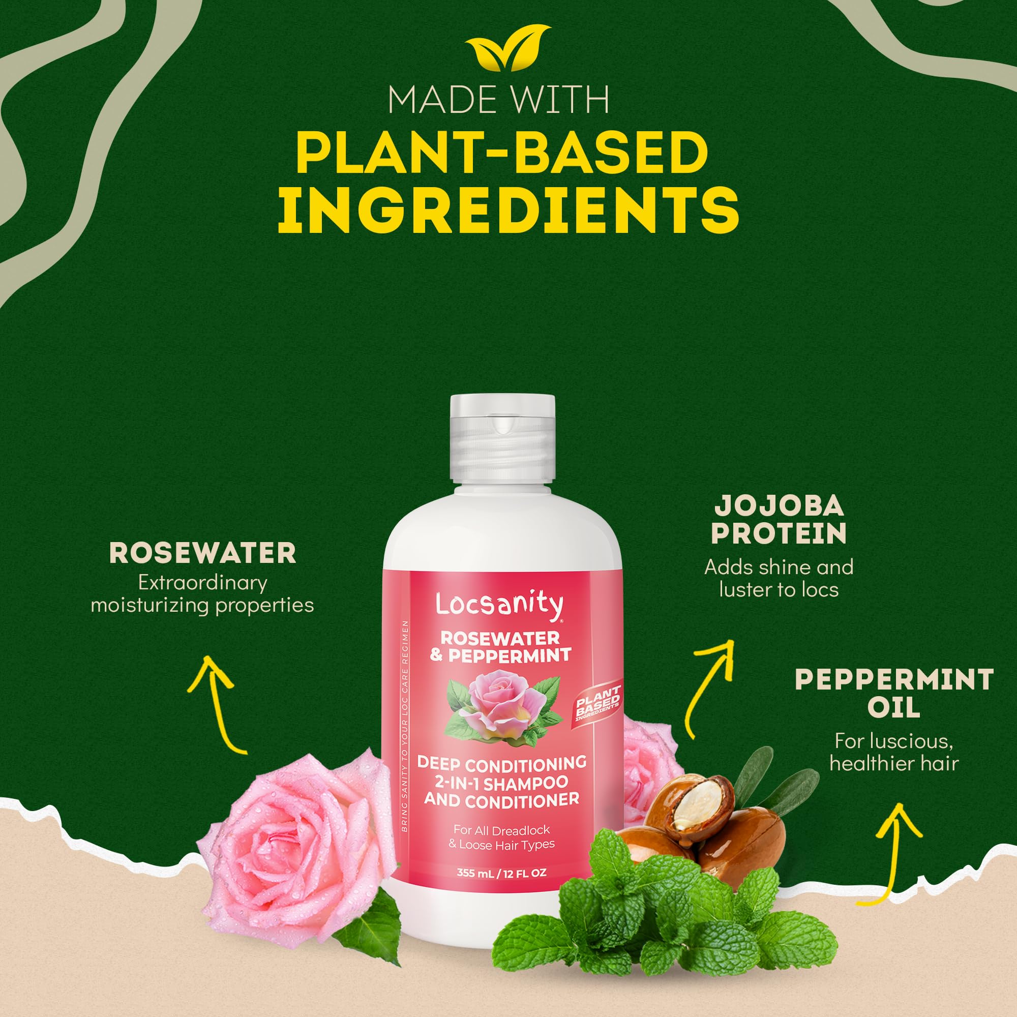 Locsanity Rosewater Peppermint 2-in-1 Shampoo & Conditioner for All Loc Types