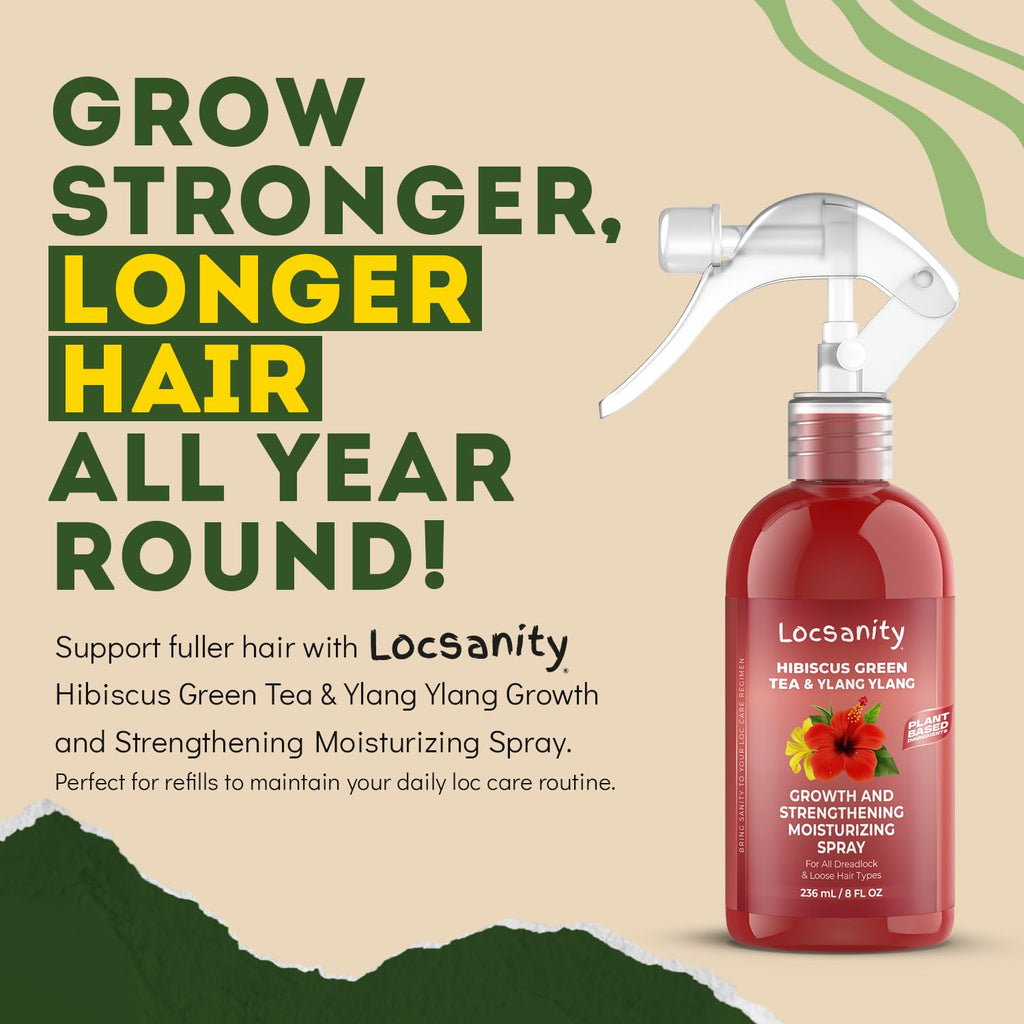 Locsanity Hibiscus Green Tea Hair Moisturizer Spray for Dreadlocks and Loose Hair – Thicker, Fuller Locs (8oz)