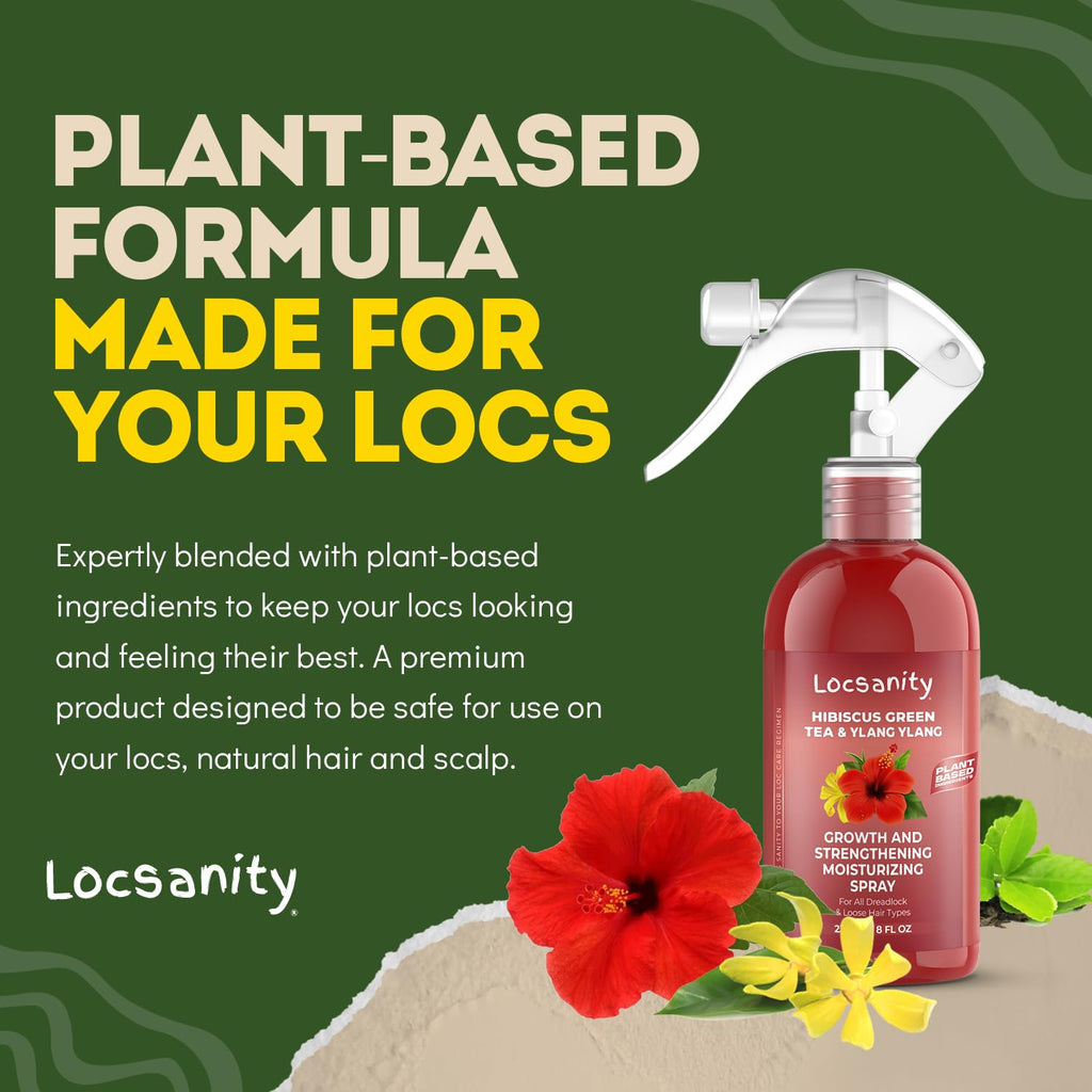 Locsanity Hibiscus Green Tea Hair Moisturizer Spray for Dreadlocks and Loose Hair – Thicker, Fuller Locs (8oz)