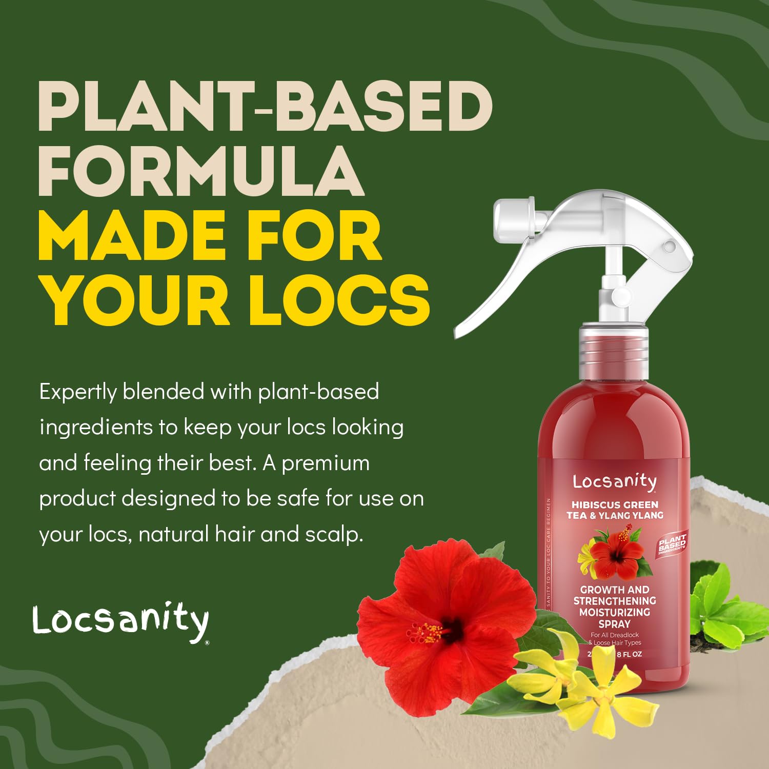 Locsanity Hibiscus Green Tea Hair Moisturizer Spray for Dreadlocks and Loose Hair – Thicker, Fuller Locs (8oz)