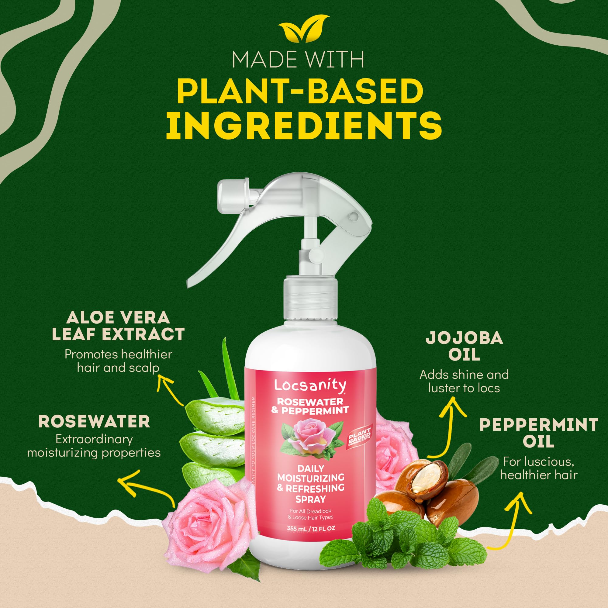 Locsanity Rosewater Peppermint Daily Spray for Locs – Scalp Moisturizer (12oz)