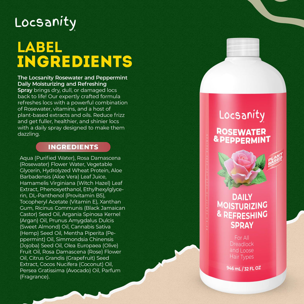 Locsanity Rosewater & Peppermint Daily Moisturizing Spray – Jumbo 32oz for Hydrated Locs & Scalp