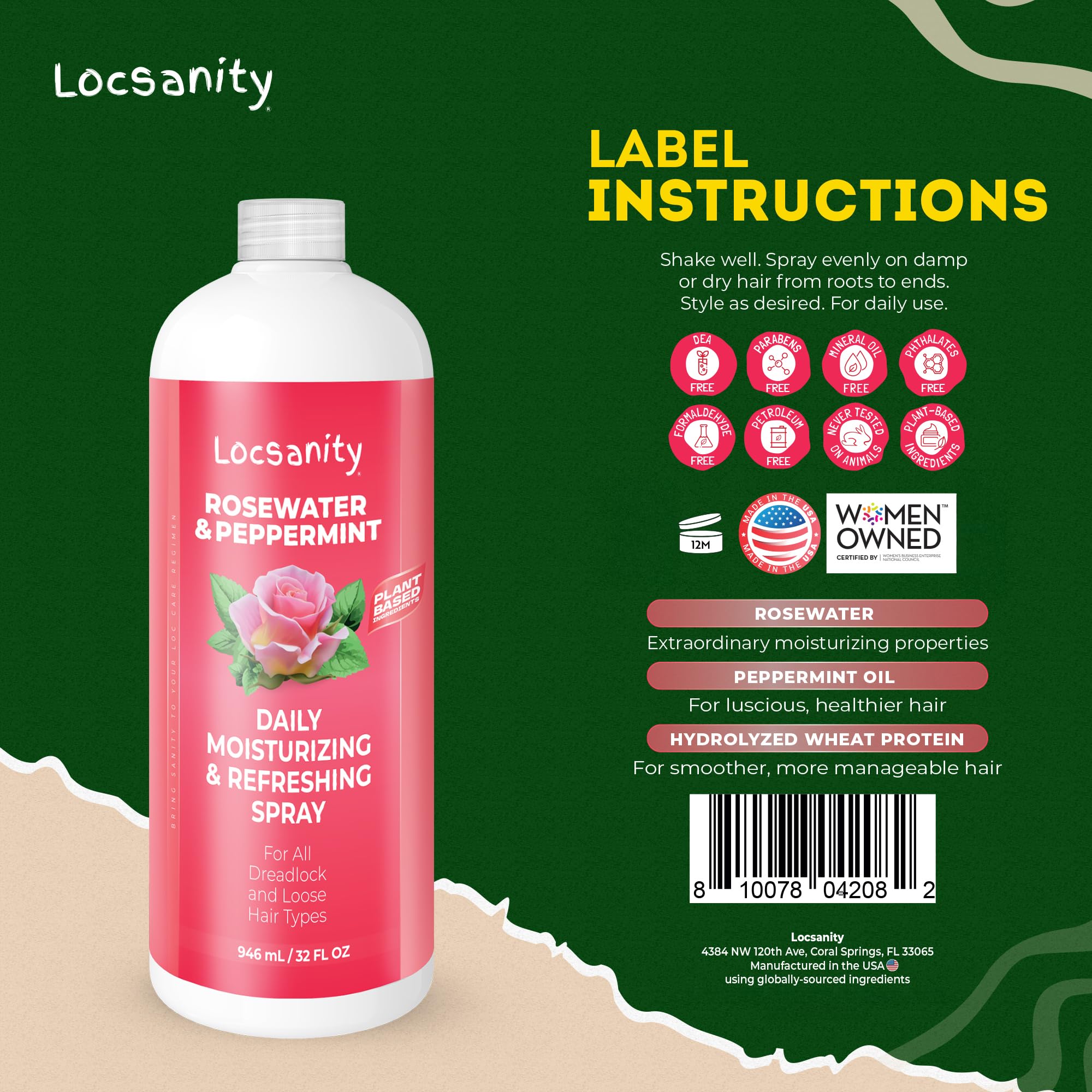 Locsanity Rosewater & Peppermint Daily Moisturizing Spray – Jumbo 32oz for Hydrated Locs & Scalp