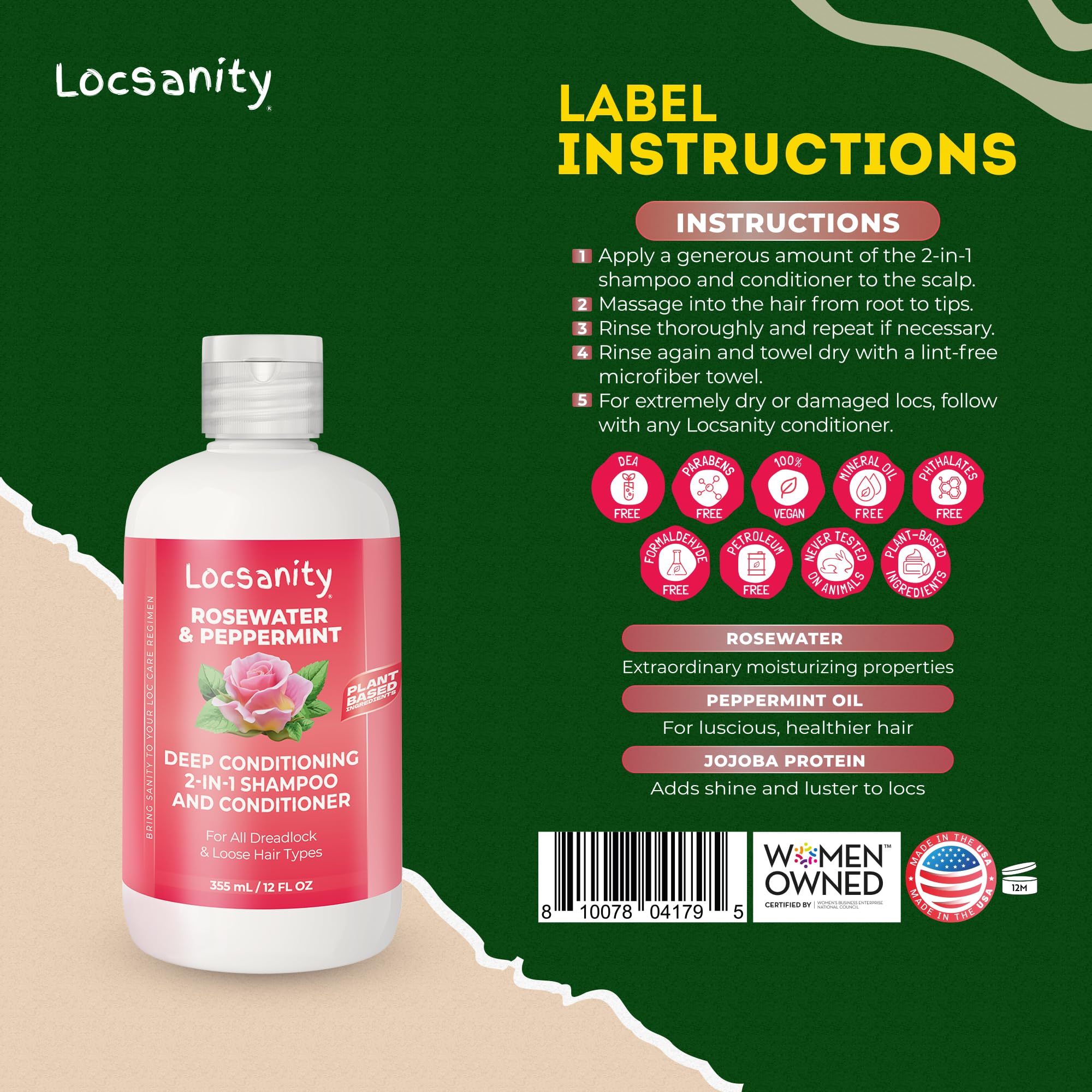 Locsanity Rosewater Peppermint 2-in-1 Shampoo & Conditioner for All Loc Types