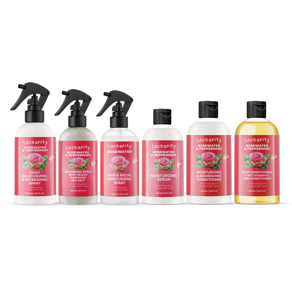 Locsanity Rosewater Peppermint Loccare Bundle for Dreadlocks, Sisterlocks & Microlocks - Fine Mist