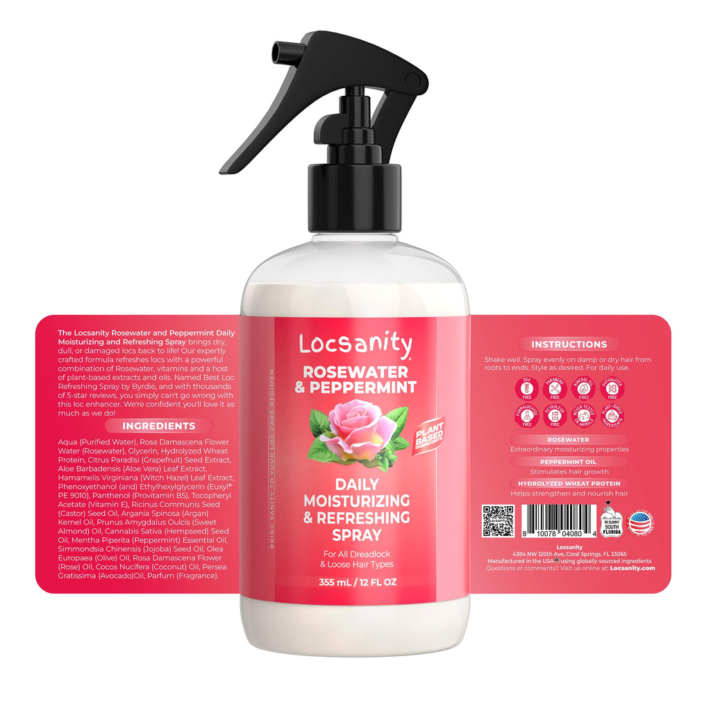 Locsanity Rosewater Peppermint Loccare Bundle for Dreadlocks, Sisterlocks & Microlocks - Fine Mist