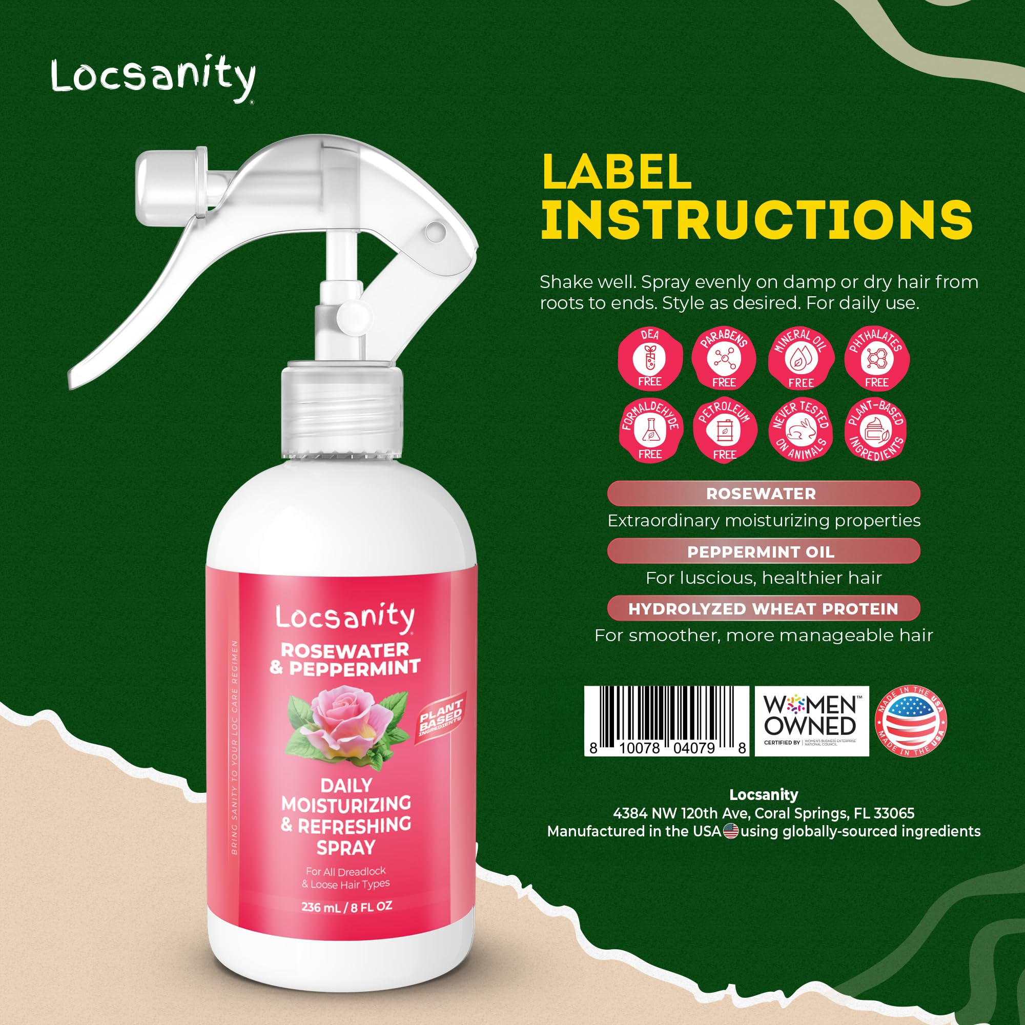 Locsanity Daily Moisturizing Rose Water & Peppermint Hair Scalp Refresher for Locs - 8oz
