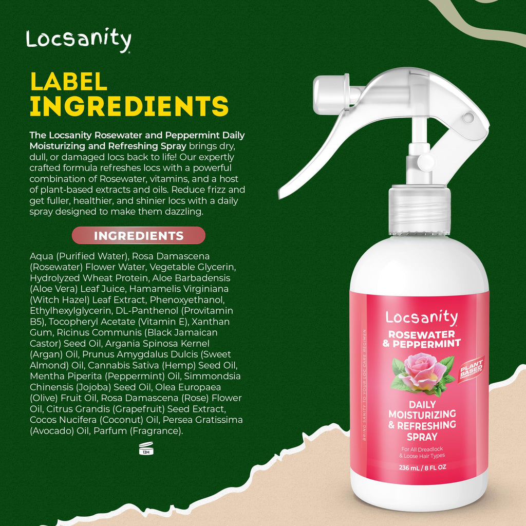 Locsanity Rosewater Peppermint Spray for Locs – Daily Moisturizing (8oz)