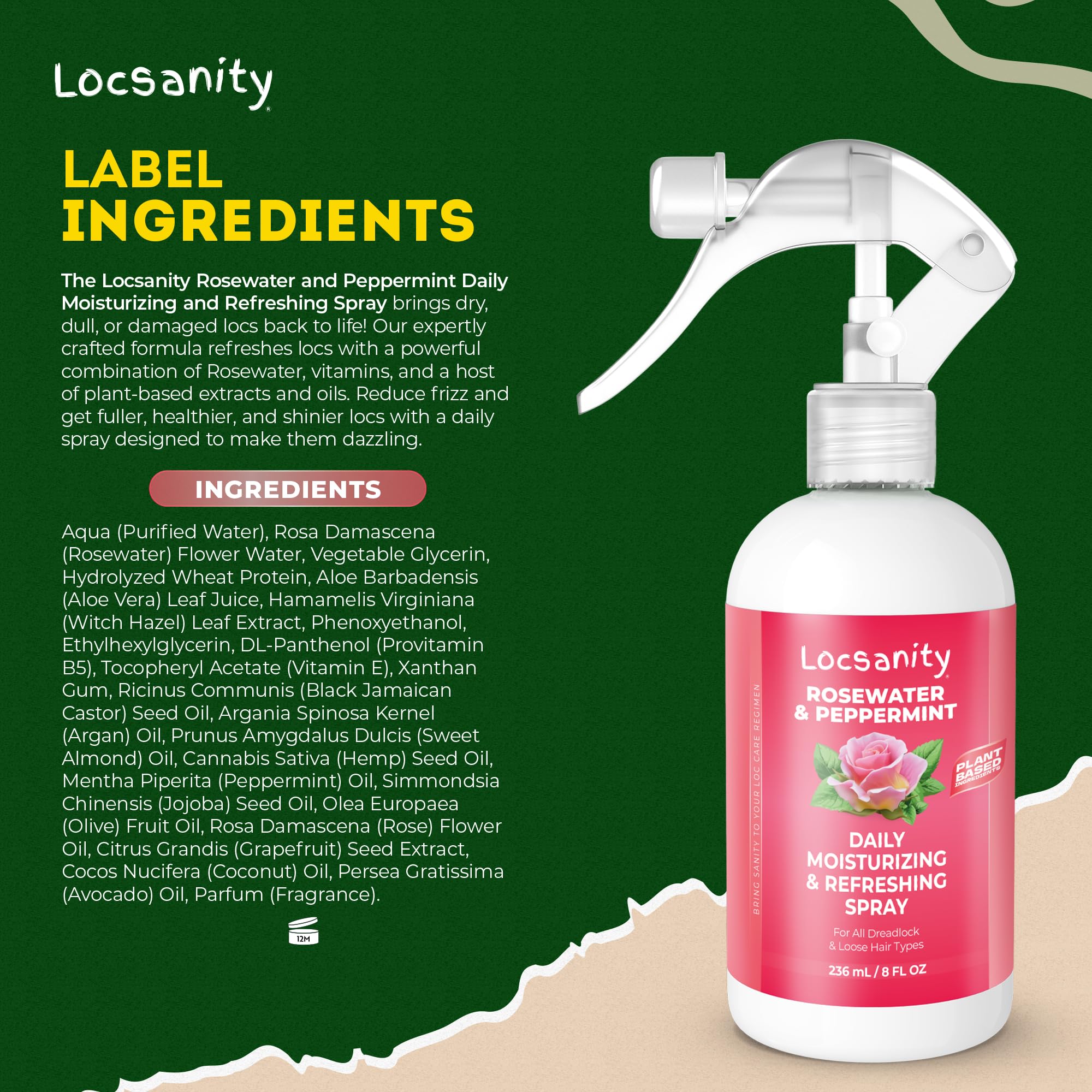 Locsanity Rosewater Peppermint Spray for Locs – Daily Moisturizing (8oz)