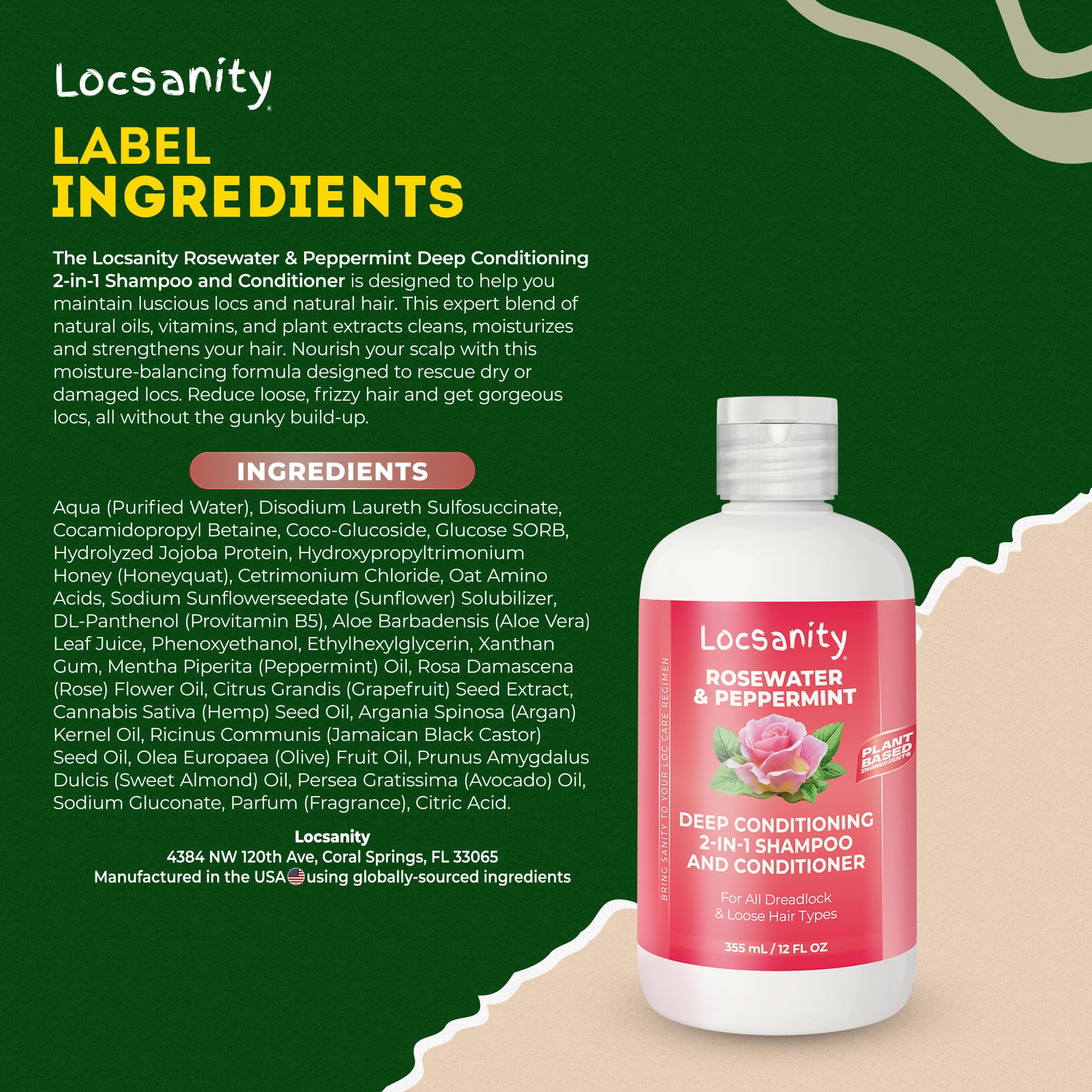 Locsanity Rosewater Peppermint 2-in-1 Shampoo & Conditioner for All Loc Types