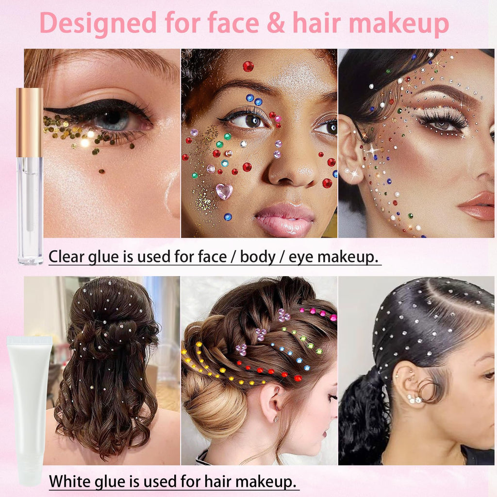 LOIKMIUP Hair & Face Gems Kit with Glue, Pearls, Glitter & Tools