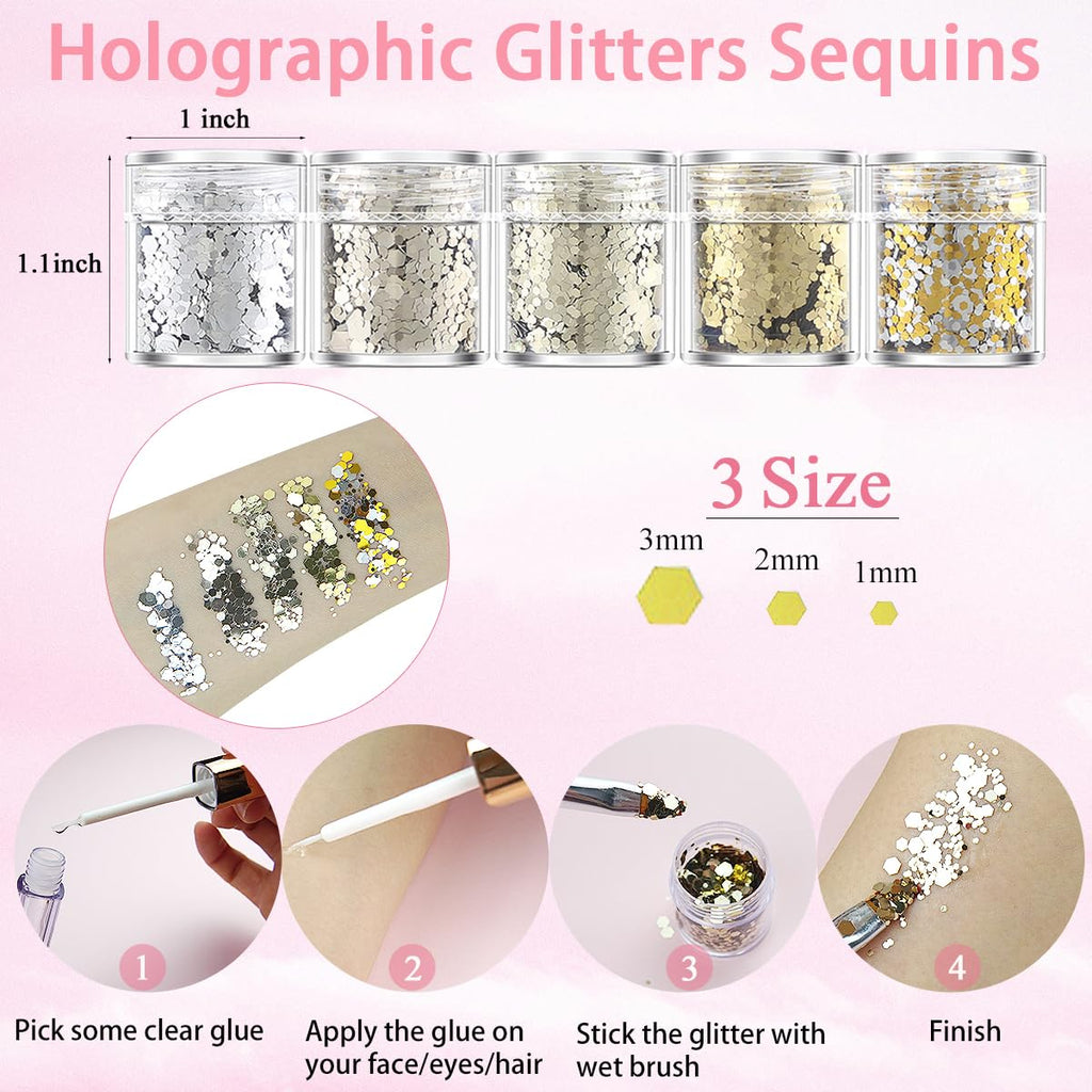 LOIKMIUP Hair & Face Gems Kit with Glue, Pearls, Glitter & Tools