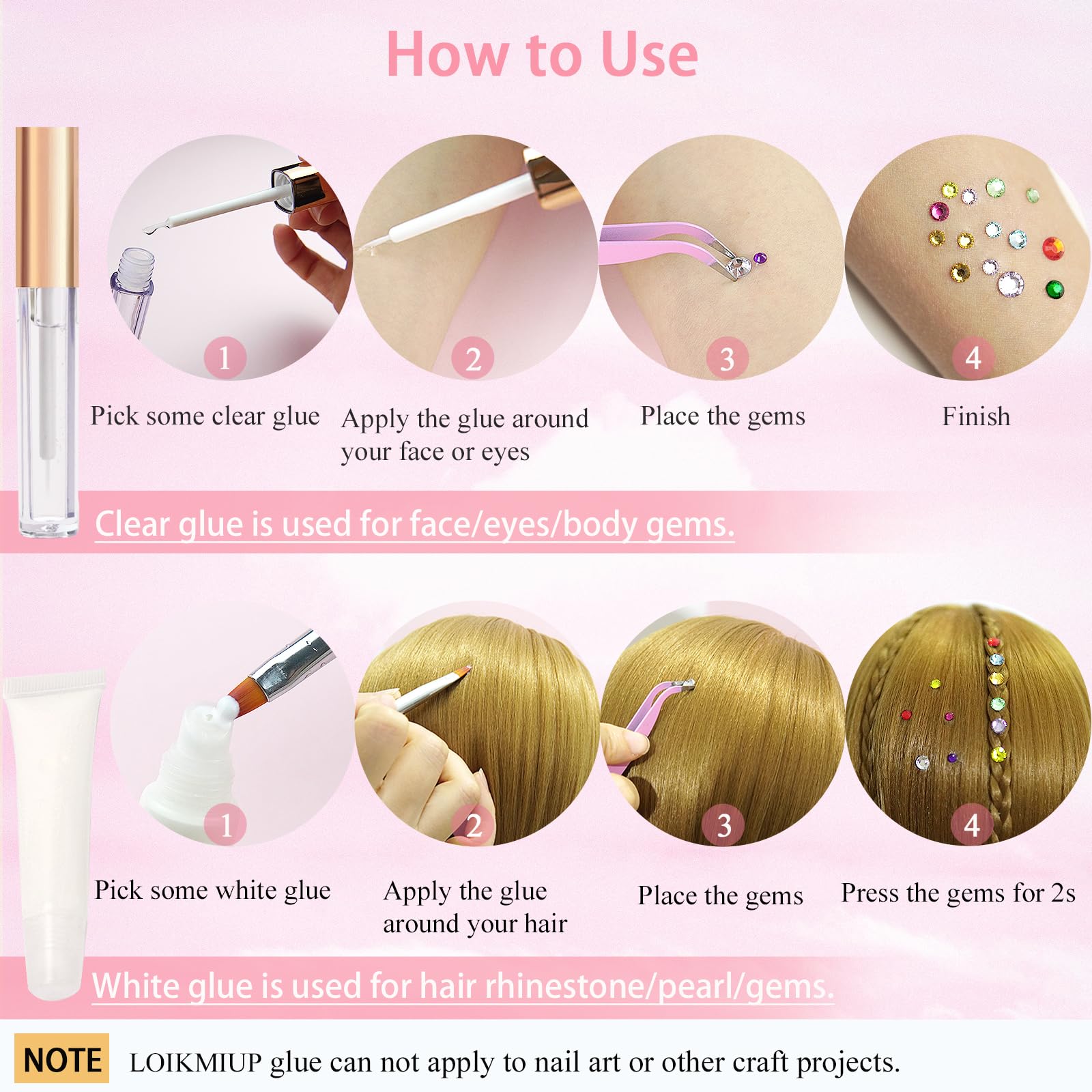 LOIKMIUP Hair & Face Gems Kit with Glue, Pearls, Glitter & Tools