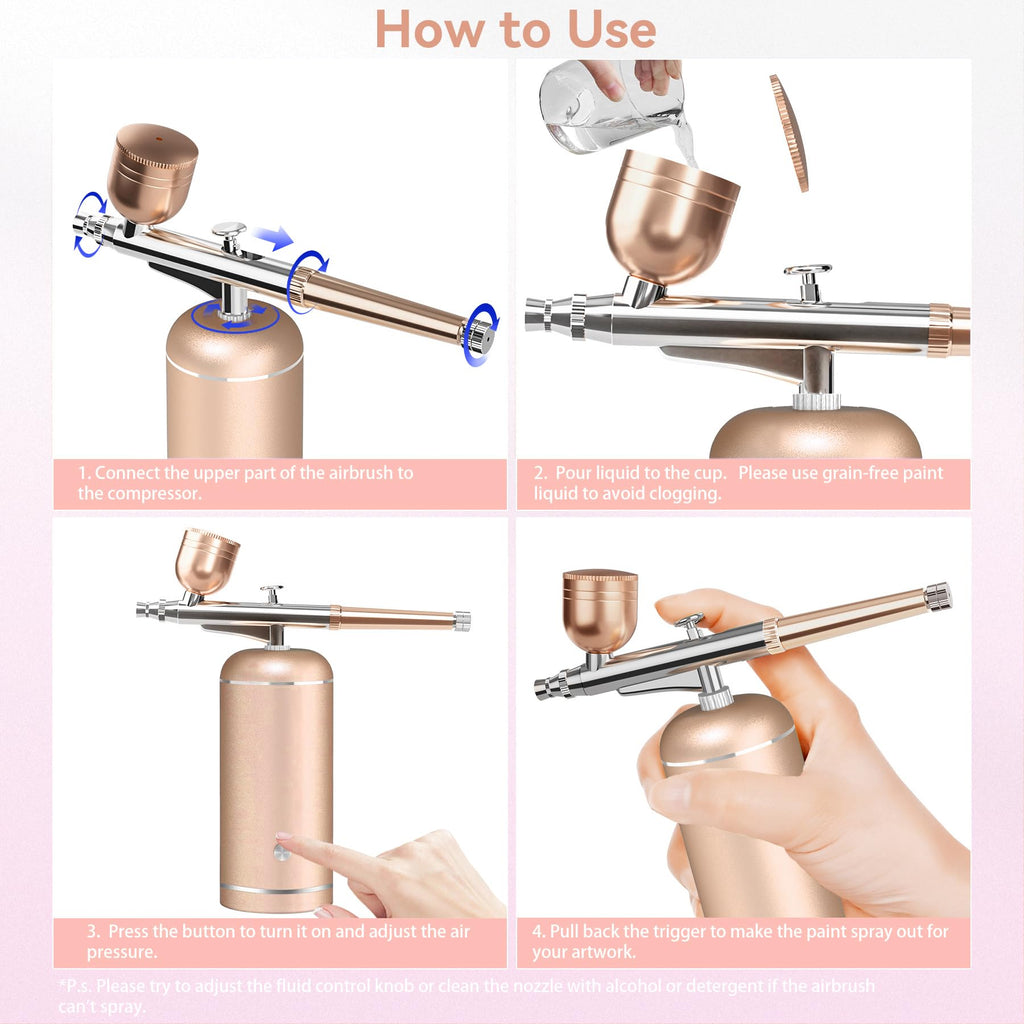 LOISVI Airbrush Kit with Compressor – 48 PSI Cordless USB Rechargeable, 0.3mm Nozzle for Nail Art, Makeup & Cake Decorating