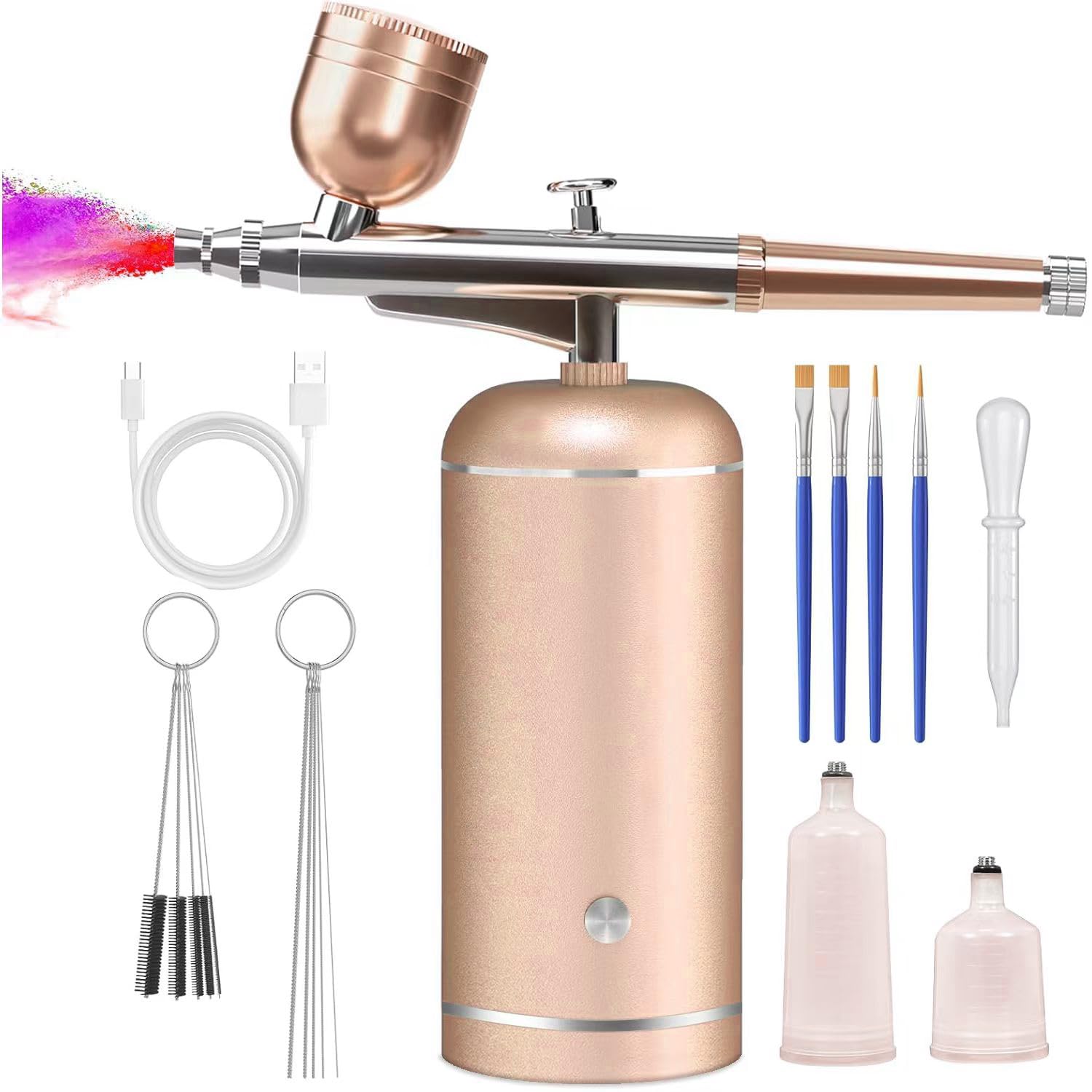 LOISVI Airbrush Kit with Compressor – 48 PSI Cordless USB Rechargeable, 0.3mm Nozzle for Nail Art, Makeup & Cake Decorating
