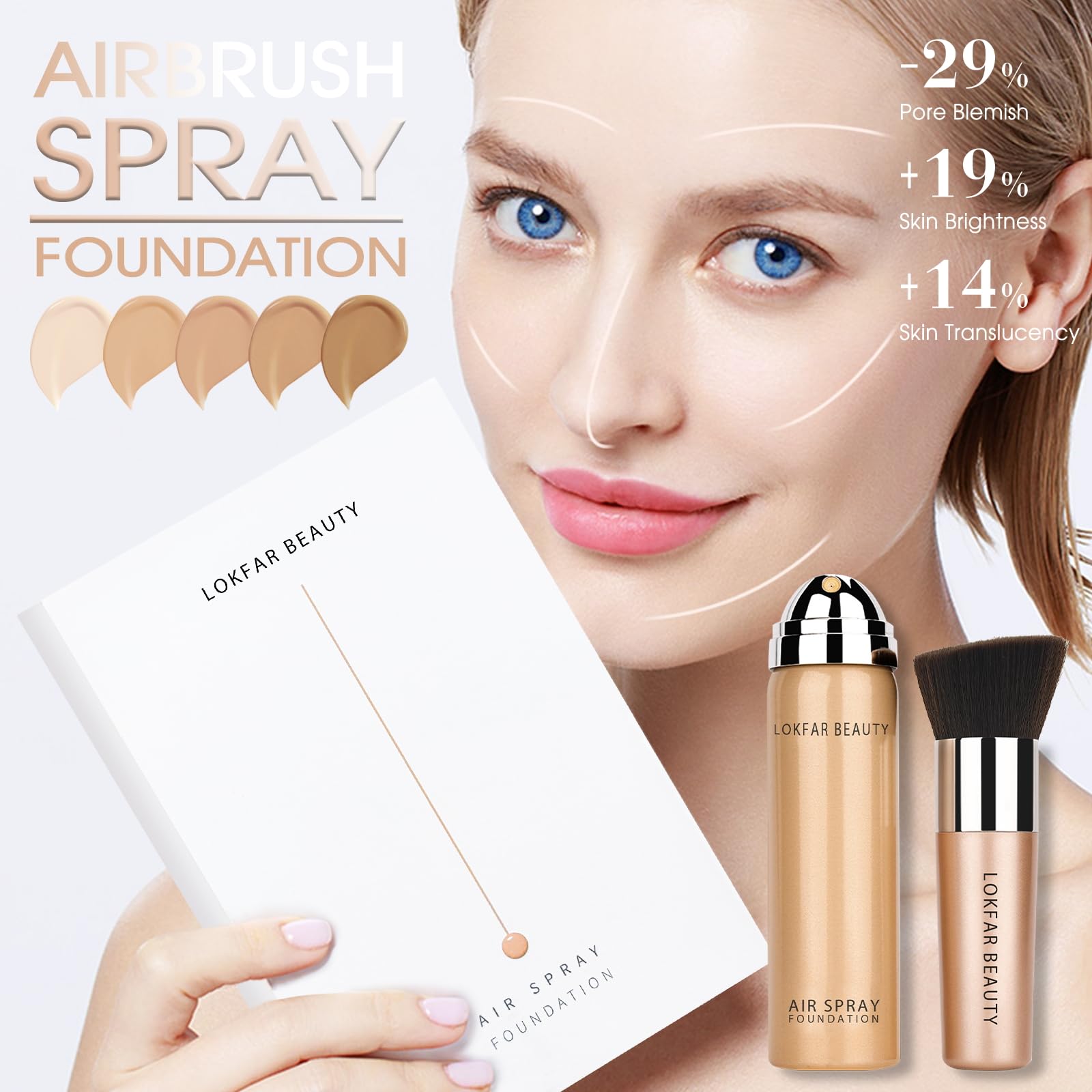 LOKFAR AirBrush Foundation Spray – Silky Mist, Full Coverage, Hydrating | Shade #05 Sand