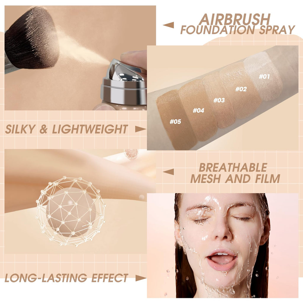 LOKFAR AirBrush Foundation Spray – Silky Mist, Full Coverage, Hydrating | Shade #05 Sand
