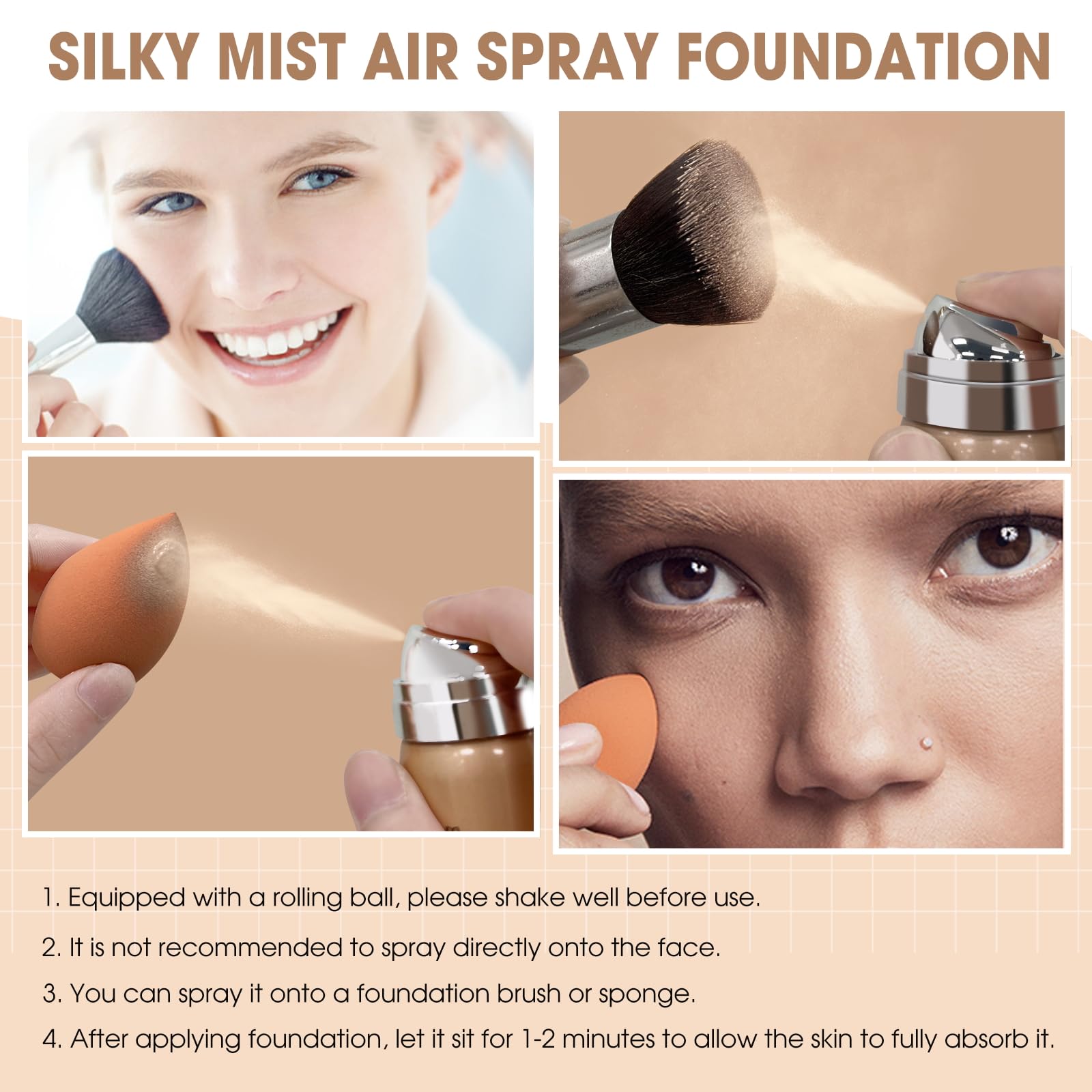 LOKFAR AirBrush Foundation Spray – Silky Mist, Full Coverage Hydrating Foundation | Buff Beige #04