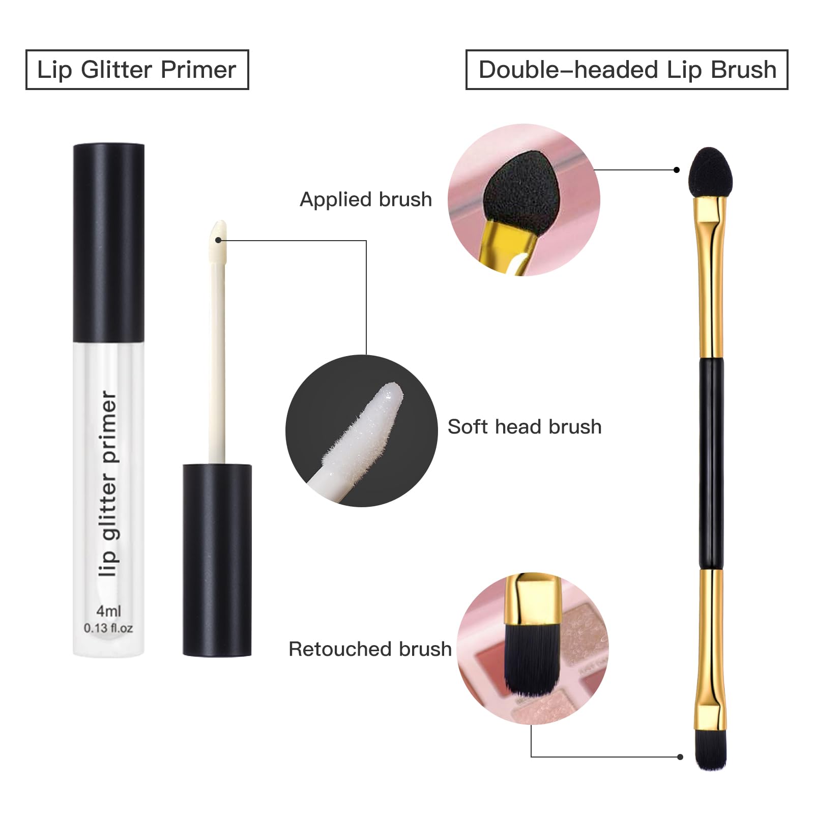 LOKFAR 4 Colors Glitter Lip Kit – Waterproof, Long-Lasting Shimmer Lip Powder & Primer Set (Set A Warm Color)