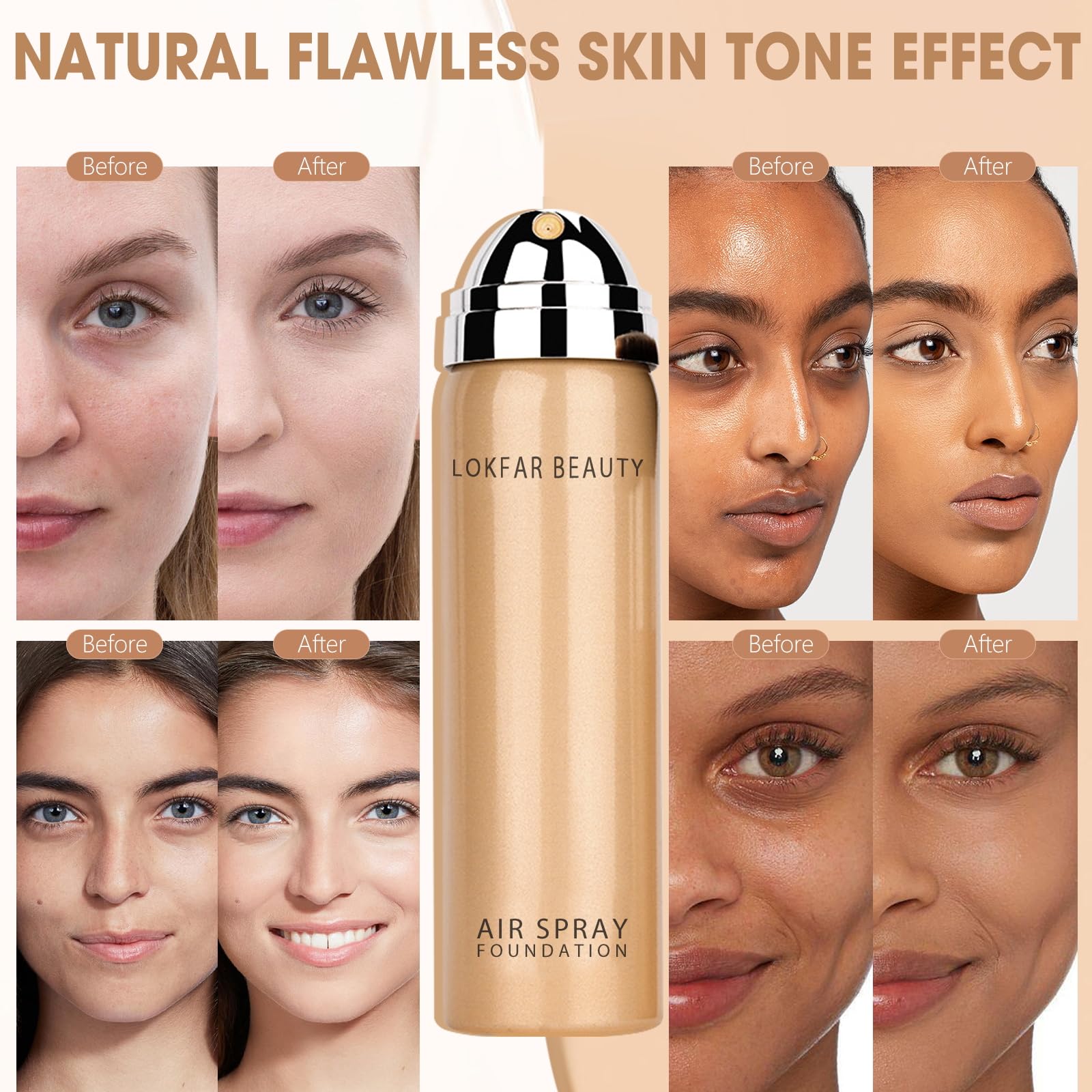 LOKFAR AirBrush Foundation Spray – Silky Mist, Full Coverage Hydrating Foundation | Buff Beige #04