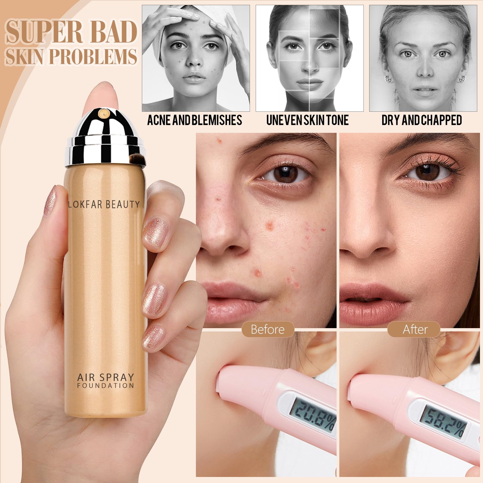LOKFAR AirBrush Foundation Spray – Silky Mist, Full Coverage, Hydrating | Shade #05 Sand