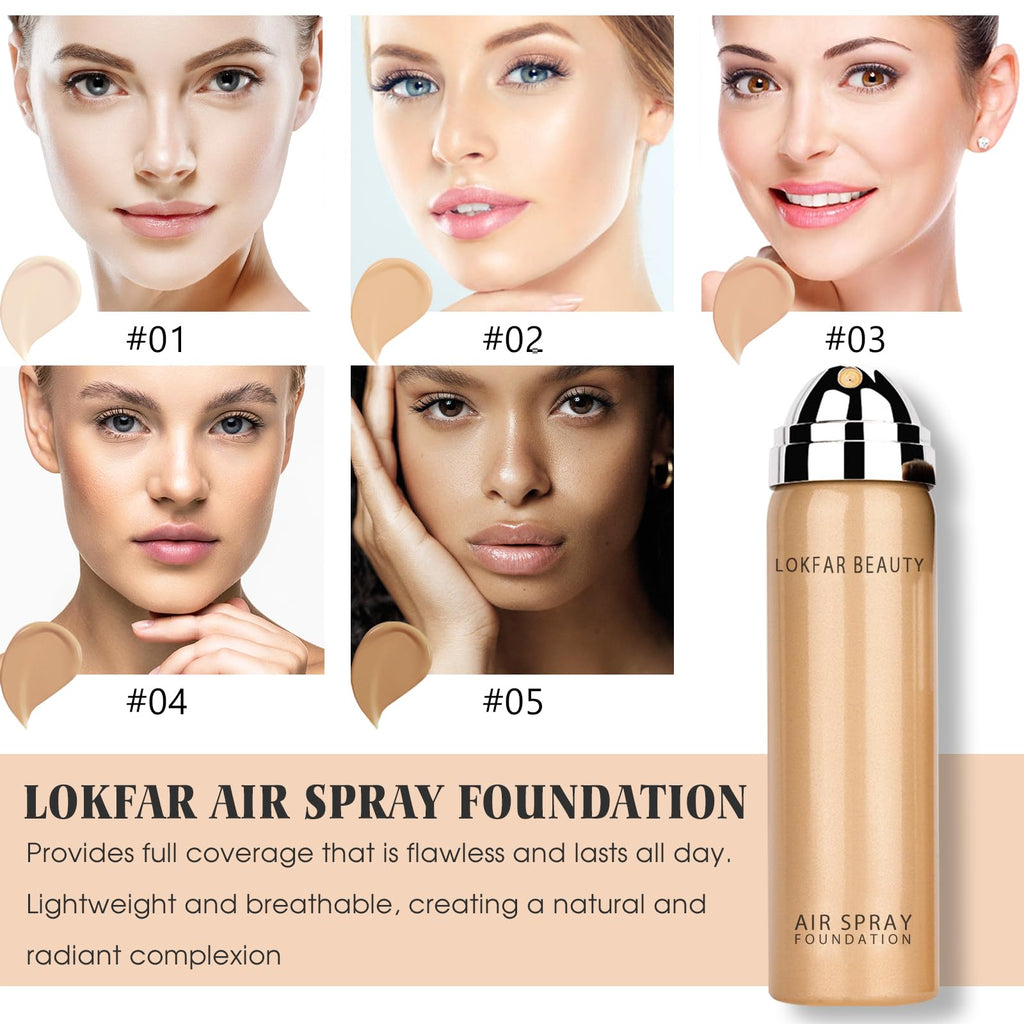 LOKFAR AirBrush Foundation Spray – Silky Mist, Full Coverage, Hydrating | Shade #05 Sand