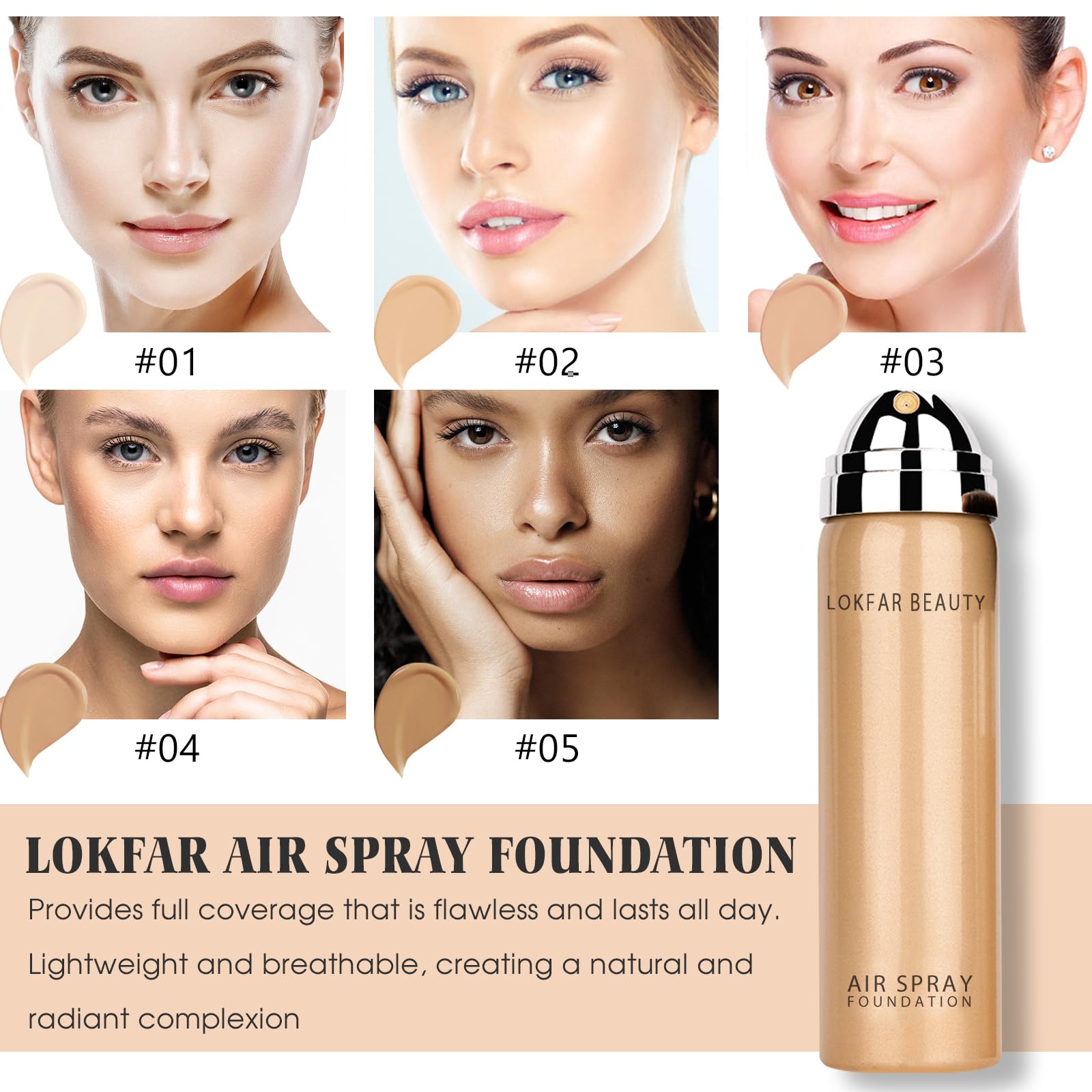 LOKFAR AirBrush Foundation Spray – Silky Mist, Full Coverage, Hydrating | Shade #05 Sand