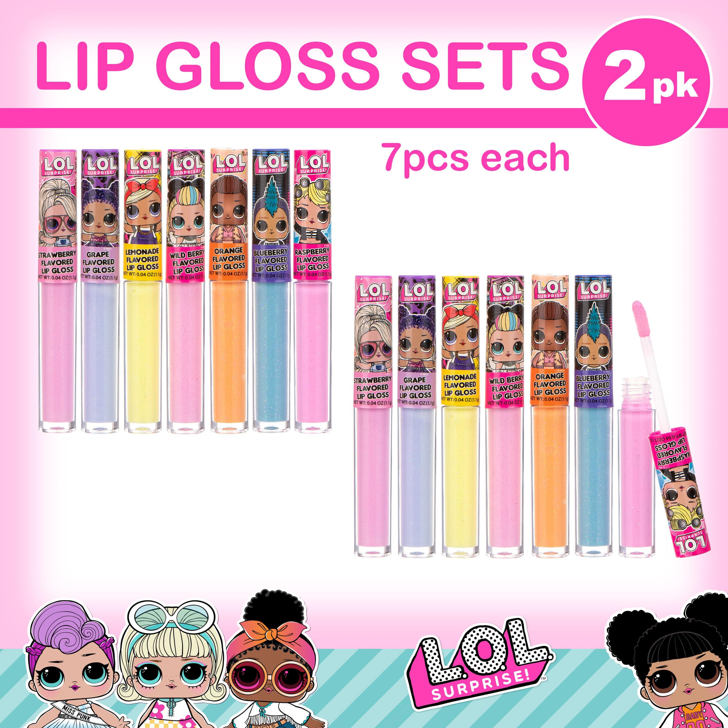 L.O.L. Surprise! 14pc Lip Gloss Set – 14 Flavored, Non-Toxic Glosses for Kids | Party Favors