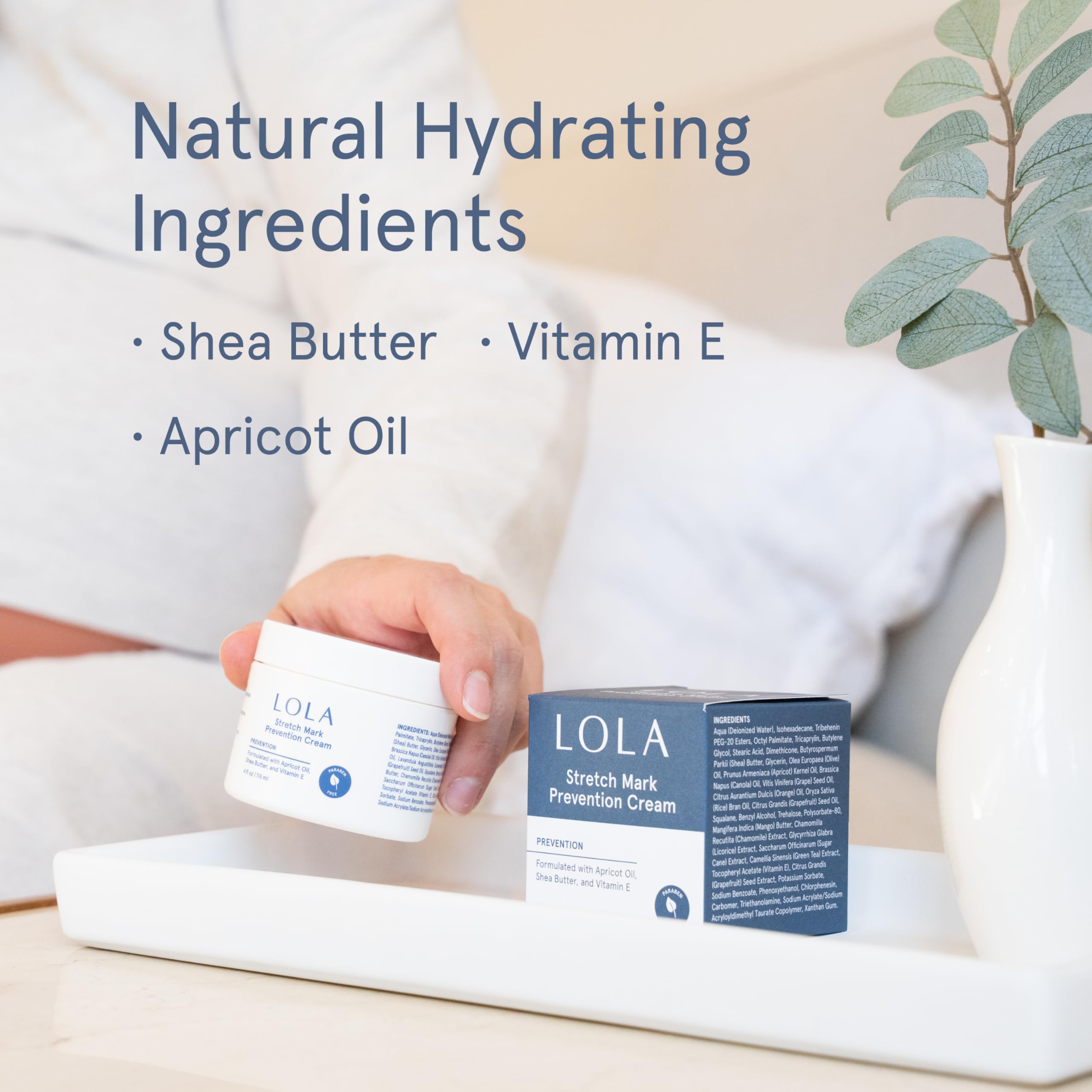 LOLA Stretch Mark Prevention Cream with Hydrating Body Oil | Skin Elasticity & Hypoallergenic Maternity Care - Cocoa Butter & Collagen Support - 4 Fl Oz