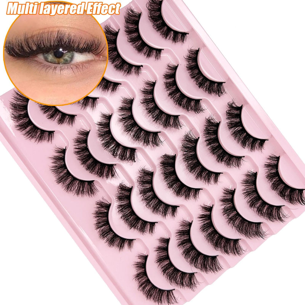 loladook Fake Lashes Natural Look Short Fluffy Lashes – D Curl Cat Eye, 14-Pair Reusable Pack