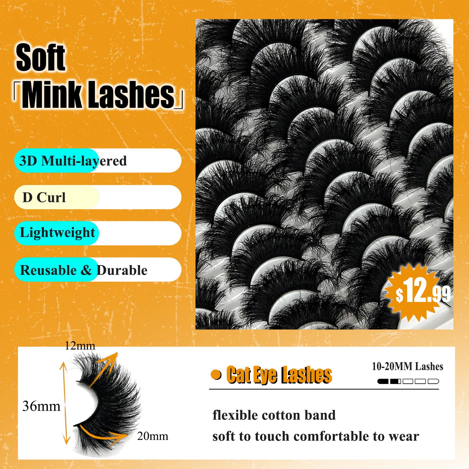 loladook Mink Lashes Fluffy 3D Volume - Dramatic 25mm Cat Eye Full Strip Lashes