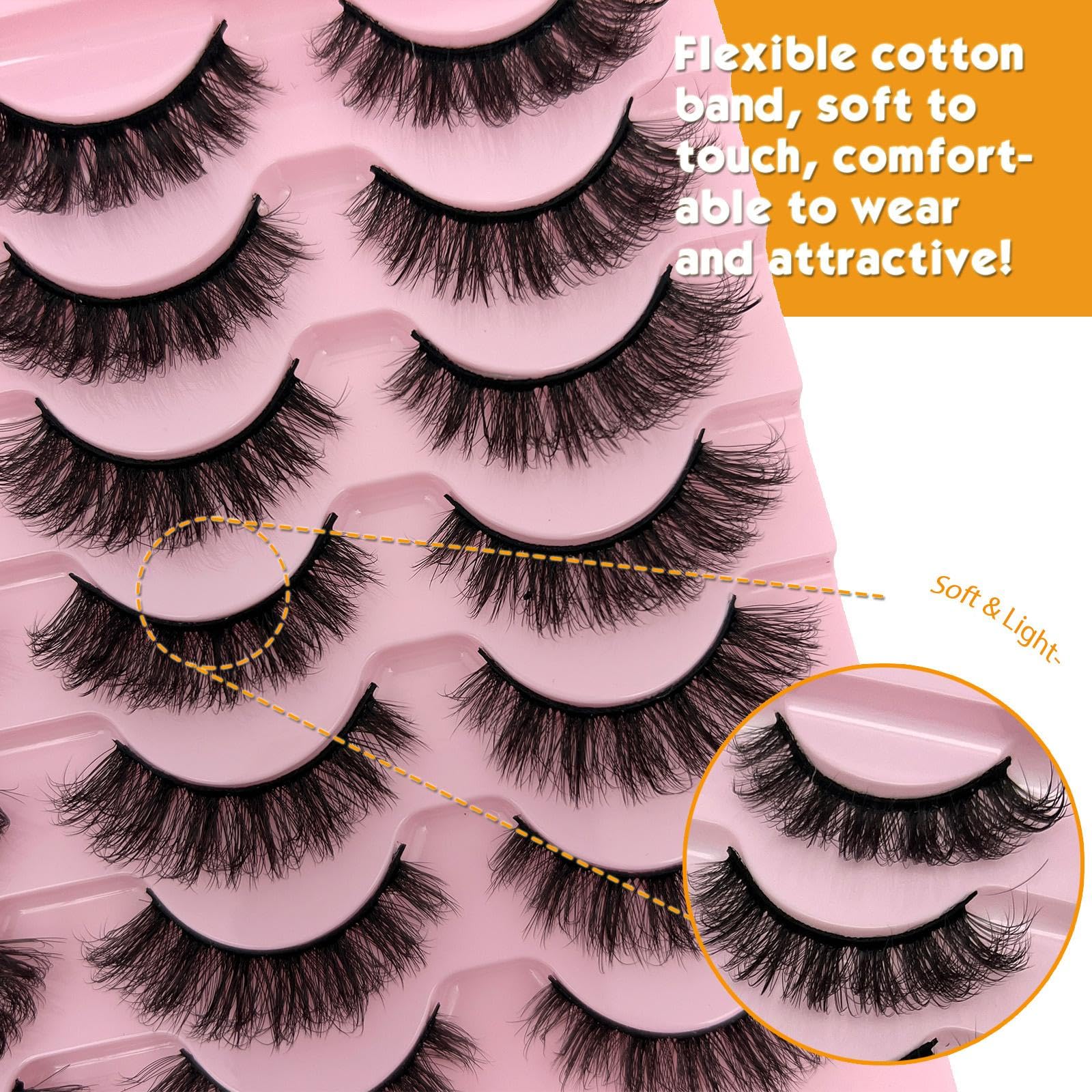 loladook Fake Lashes Natural Look Short Fluffy Lashes – D Curl Cat Eye, 14-Pair Reusable Pack