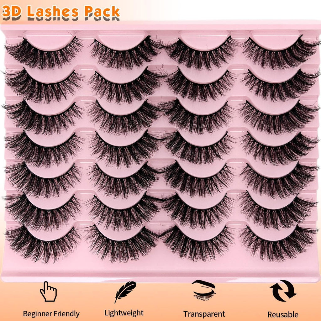 loladook Cat Eye Lashes Fluffy Wispy 3-18mm | Faux Mink, C Curl, 14 Pairs