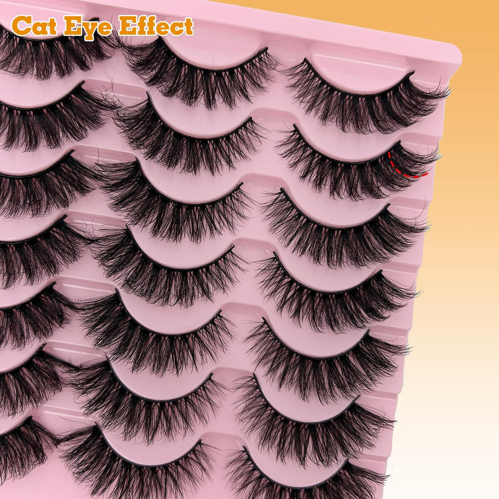 loladook Cat Eye Lashes Fluffy Wispy 3-18mm | Faux Mink, C Curl, 14 Pairs