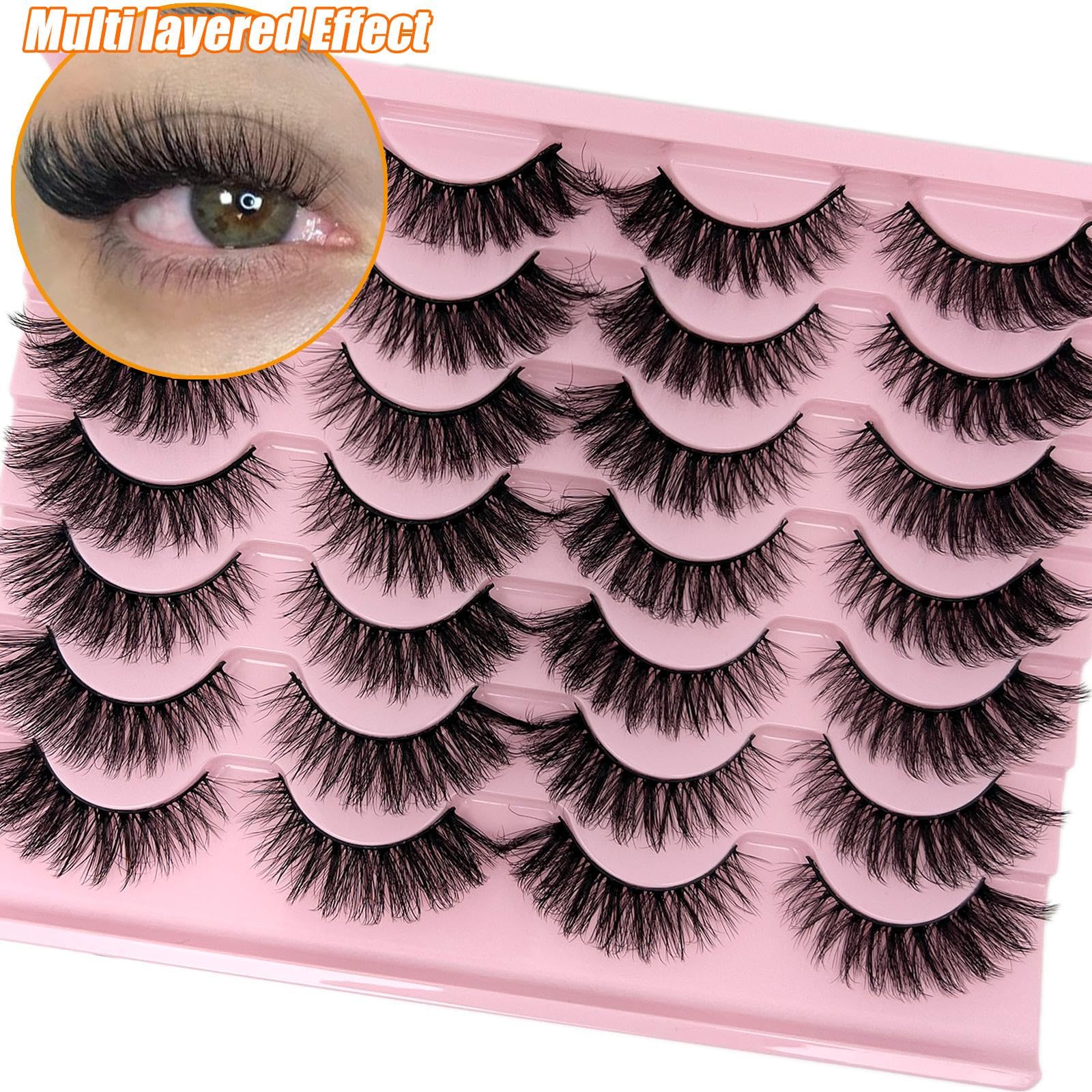 loladook Cat Eye Lashes Fluffy Wispy 3-18mm | Faux Mink, C Curl, 14 Pairs