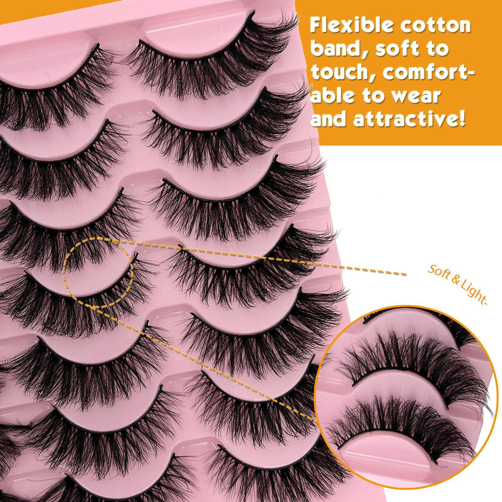 loladook Cat Eye Lashes Fluffy Wispy 3-18mm | Faux Mink, C Curl, 14 Pairs