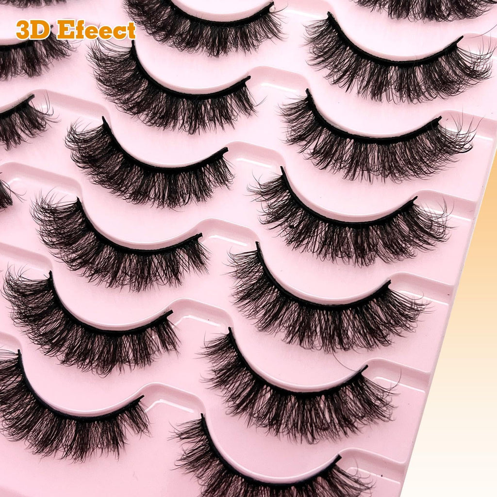 loladook Fake Lashes Natural Look Short Fluffy Lashes – D Curl Cat Eye, 14-Pair Reusable Pack